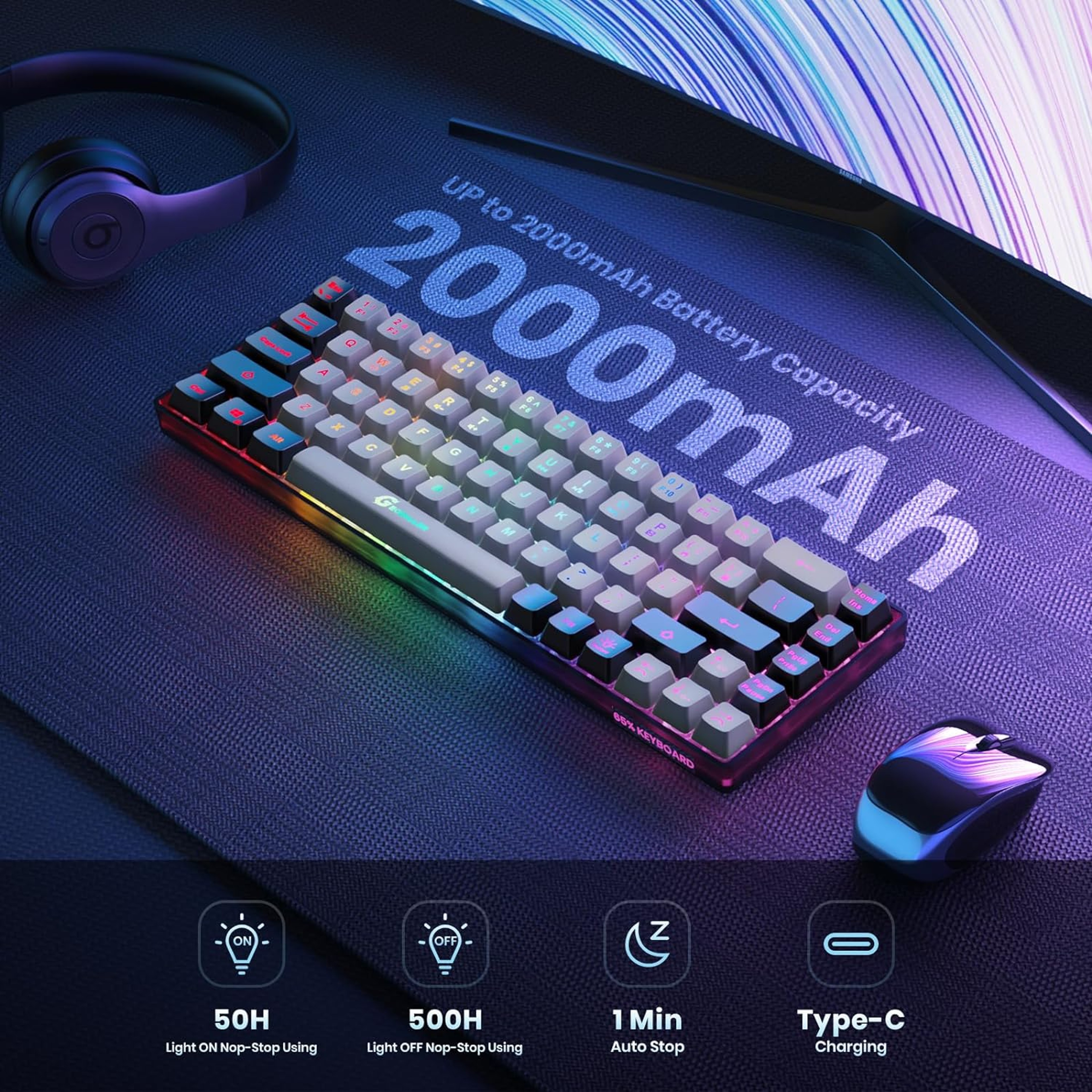StealthGlow Wireless Gaming Keyboard With Rechargeable RGB Backlight 1