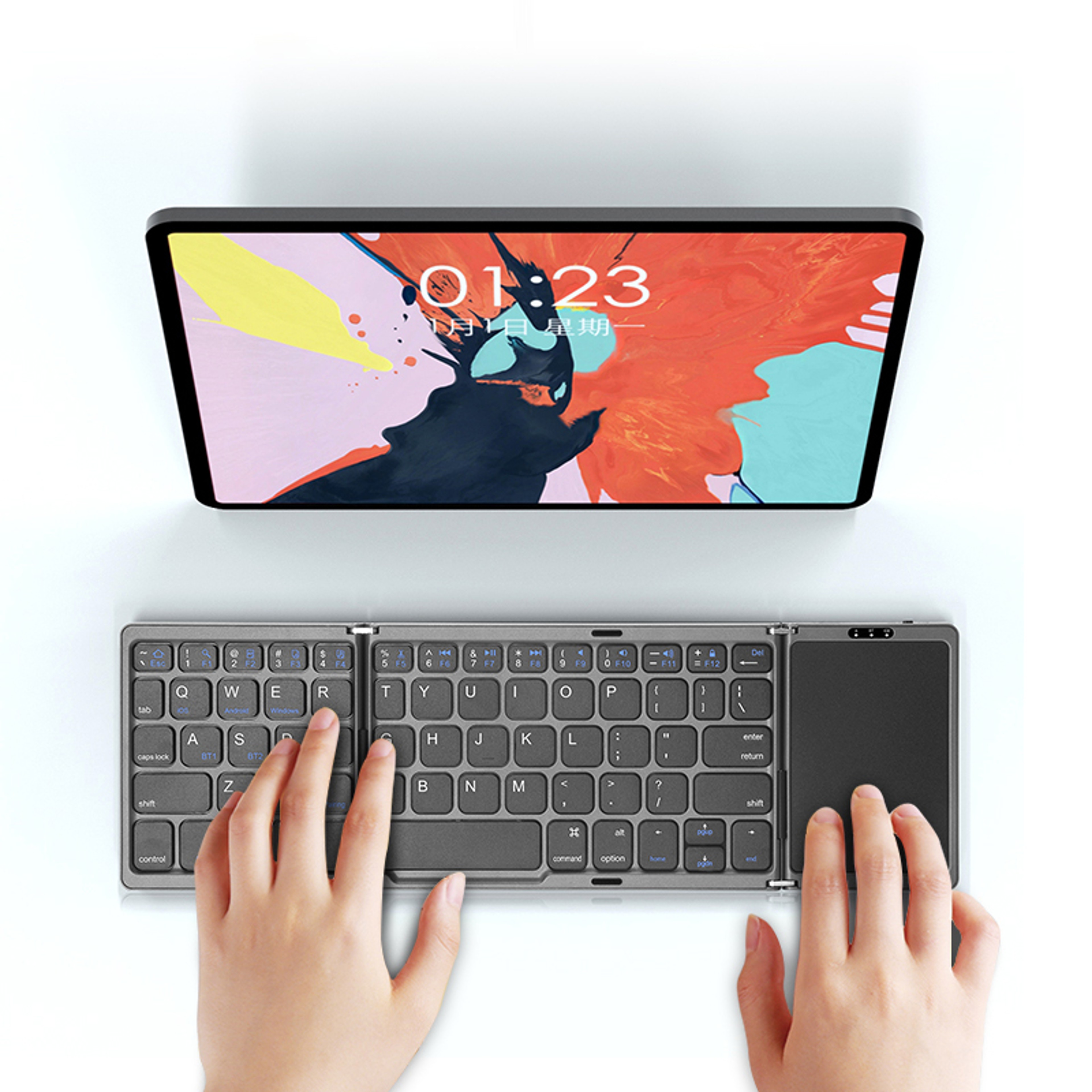 Foldable Bluetooth Keyboard With Touchpad For Tablets Phones  Laptops 4