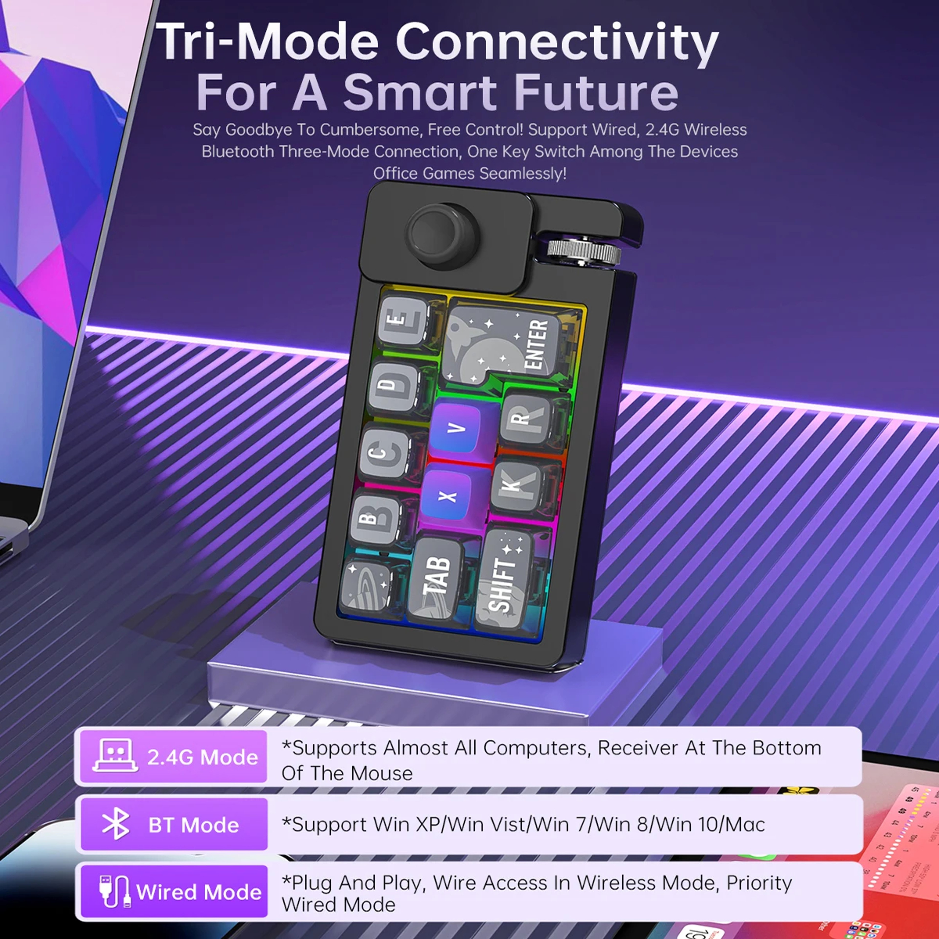 Wireless Macro Keyboard With Mechanical Keys RGB Lighting  Tri Mode Connectivity 4