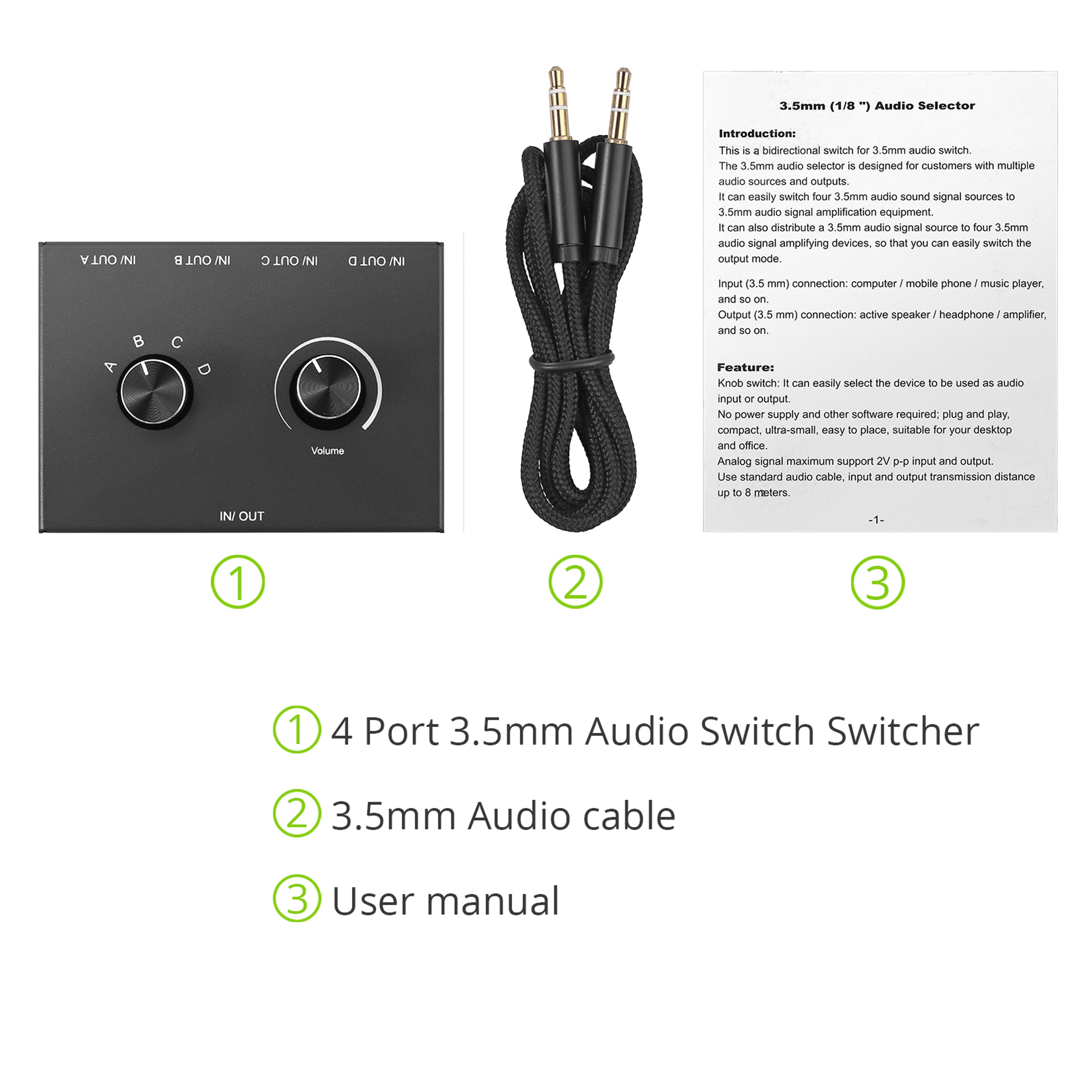 Audio Switcher  Stereo Audio Selector With Mute Button 6