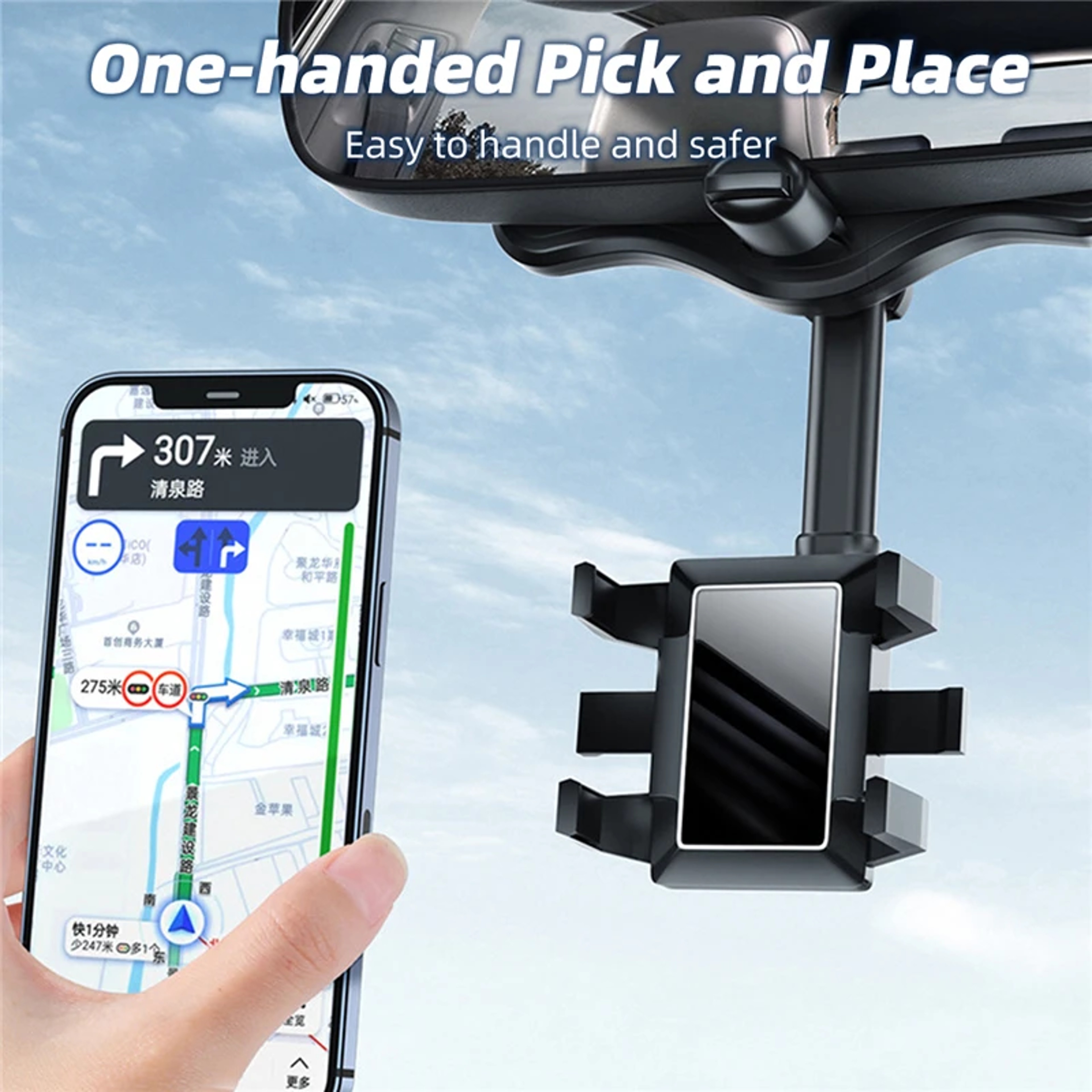 Rotating Rearview Mirror Phone Mount Adjustable Car Phone Holder 2