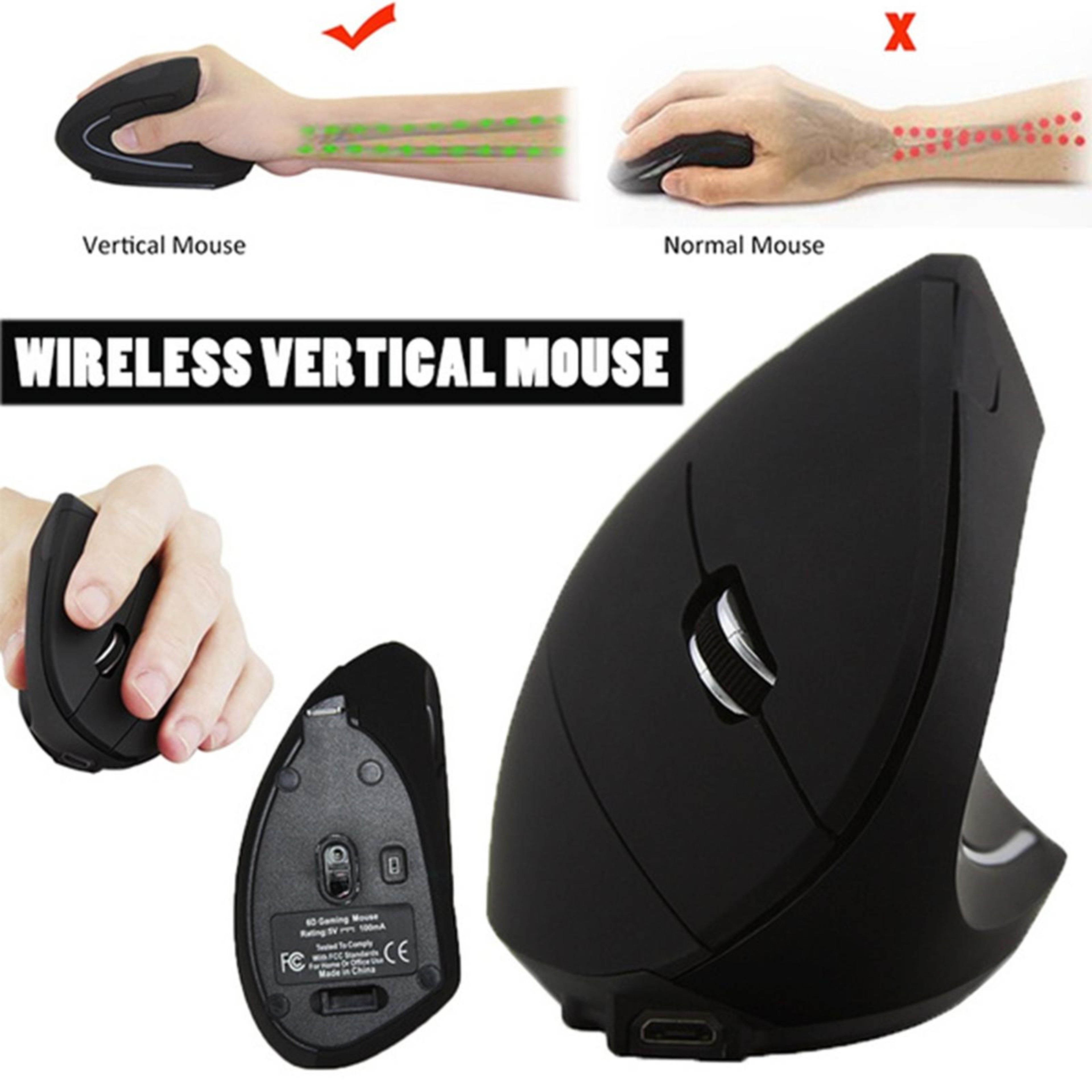 Vertical Ergonomic Wireless Mouse With Silent Clicks Optical Right Hand Mouse 3
