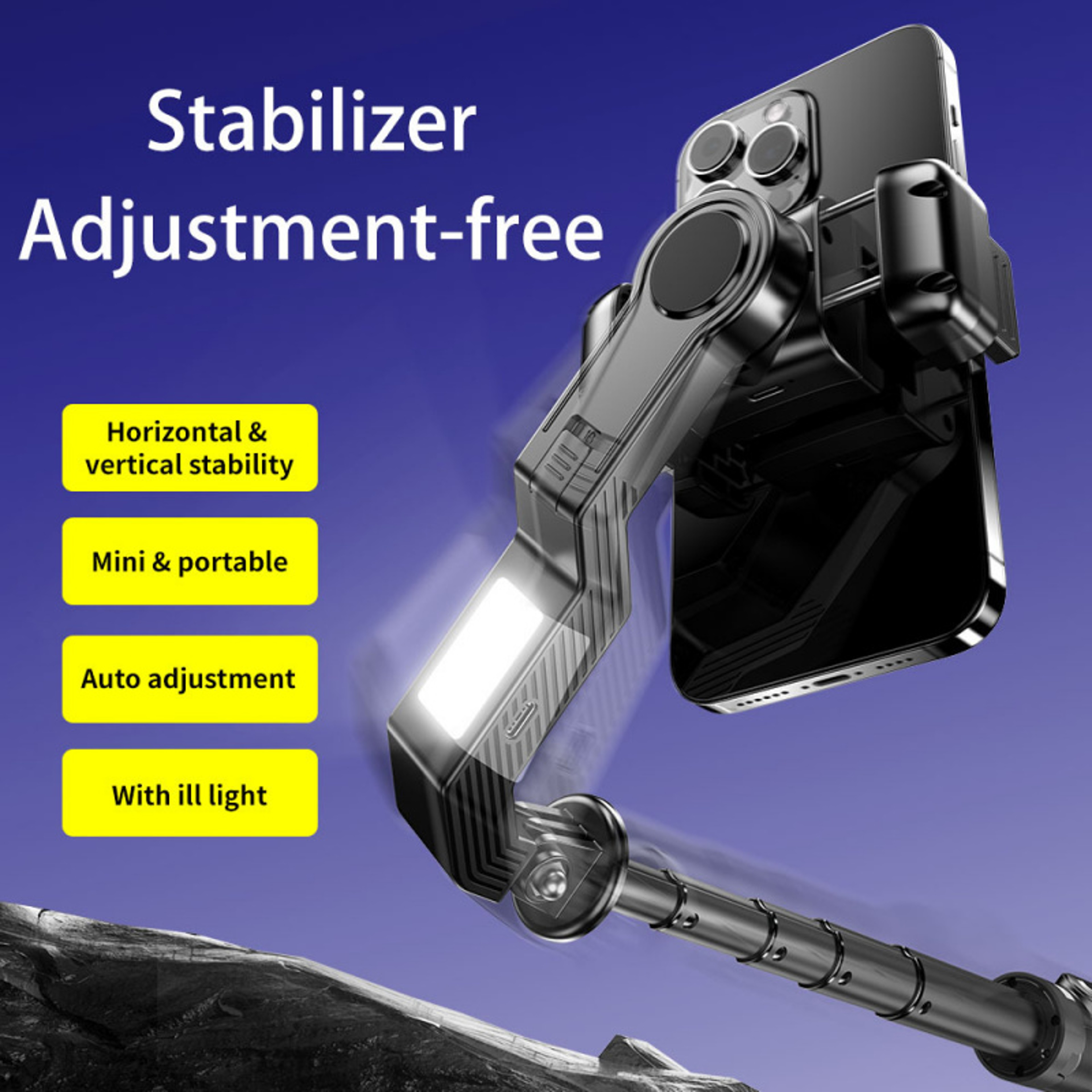 Selfie Stick Tripod With LED Fill Light Bluetooth Remote Phone Gimbal Stabilizer 1