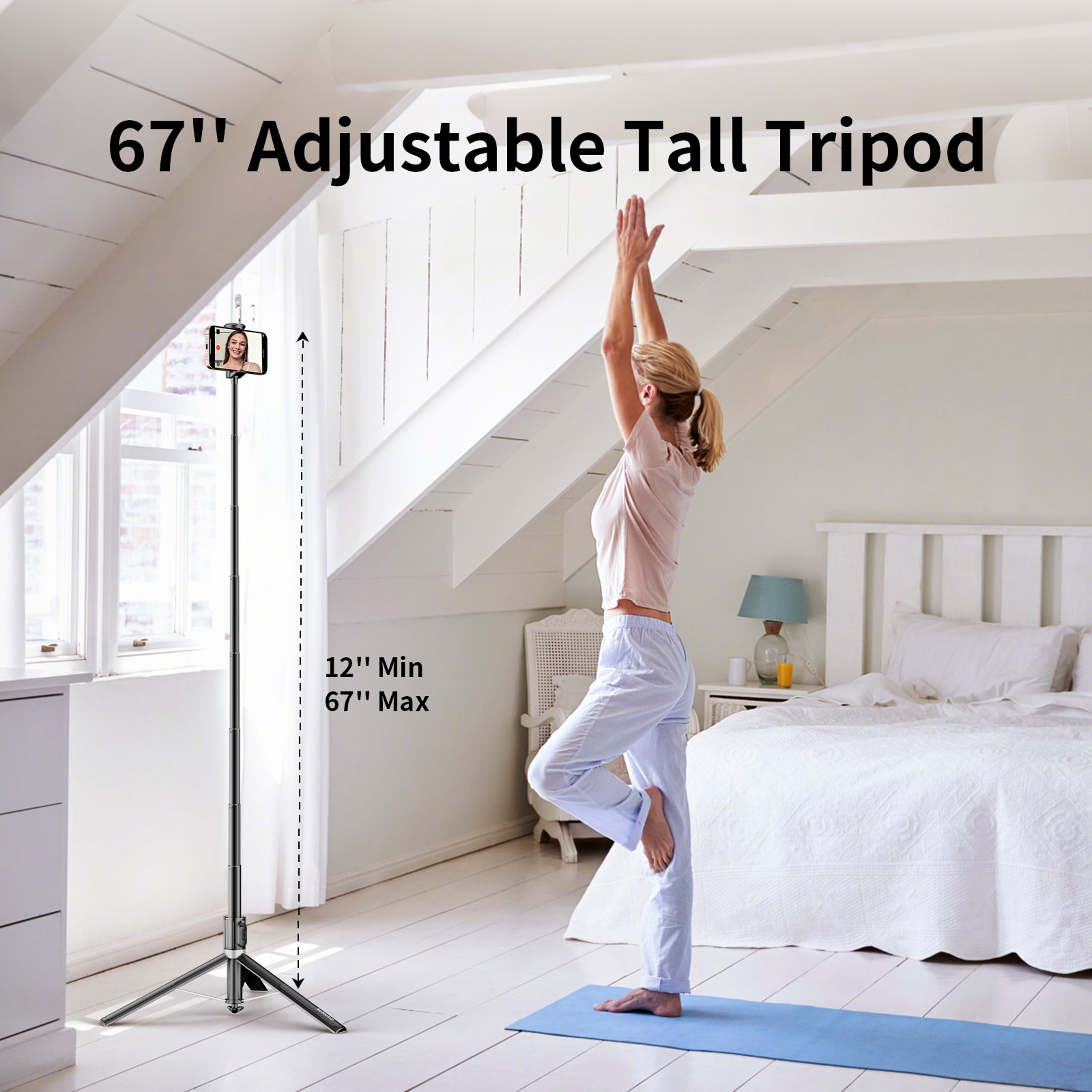 Selfie Stick Tripod With Bluetooth Remote And Phone Holder For Vlogging  Live Streaming 5