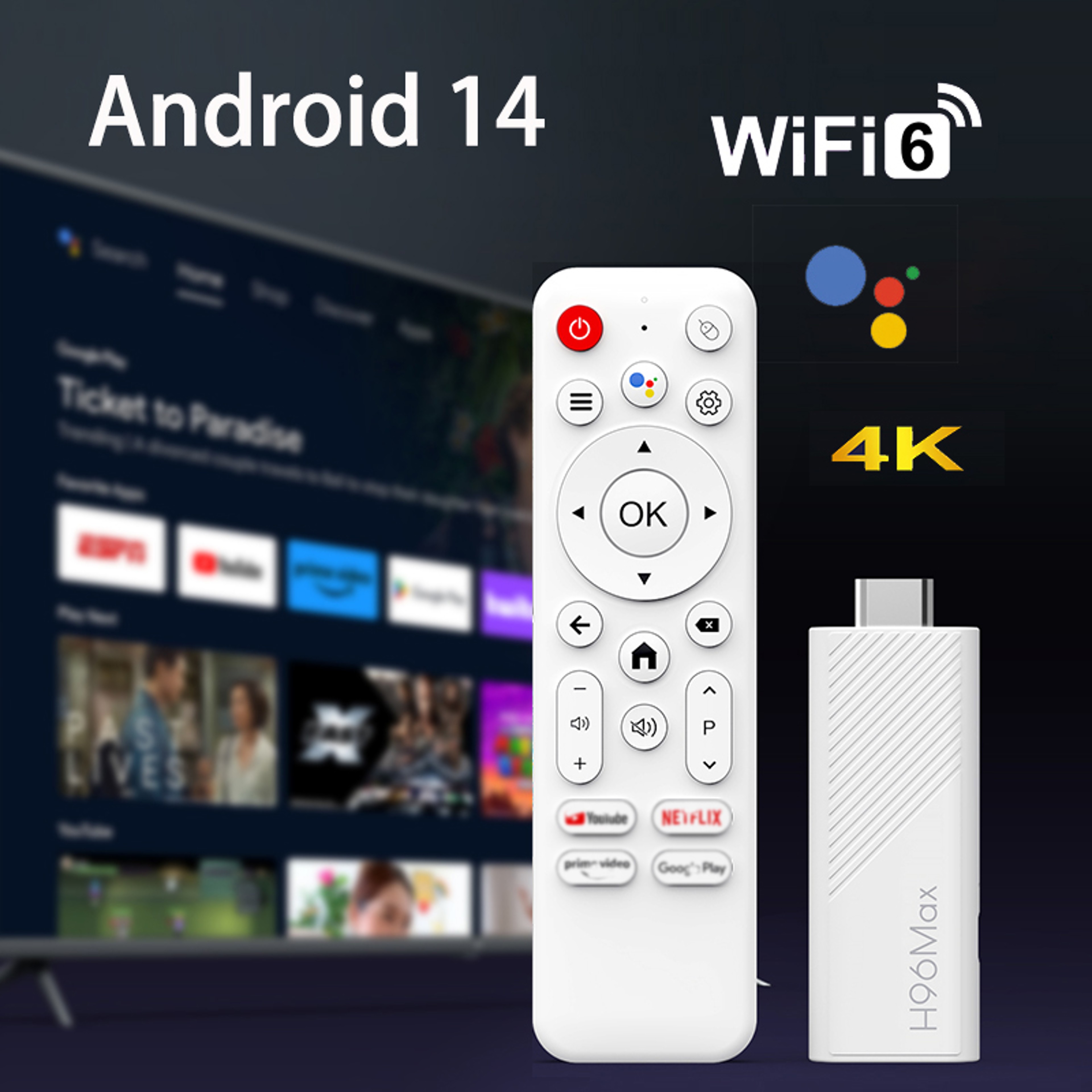 MAX Android TV Stick WiFi Smart Streaming Media Player With Voice Assistant 1