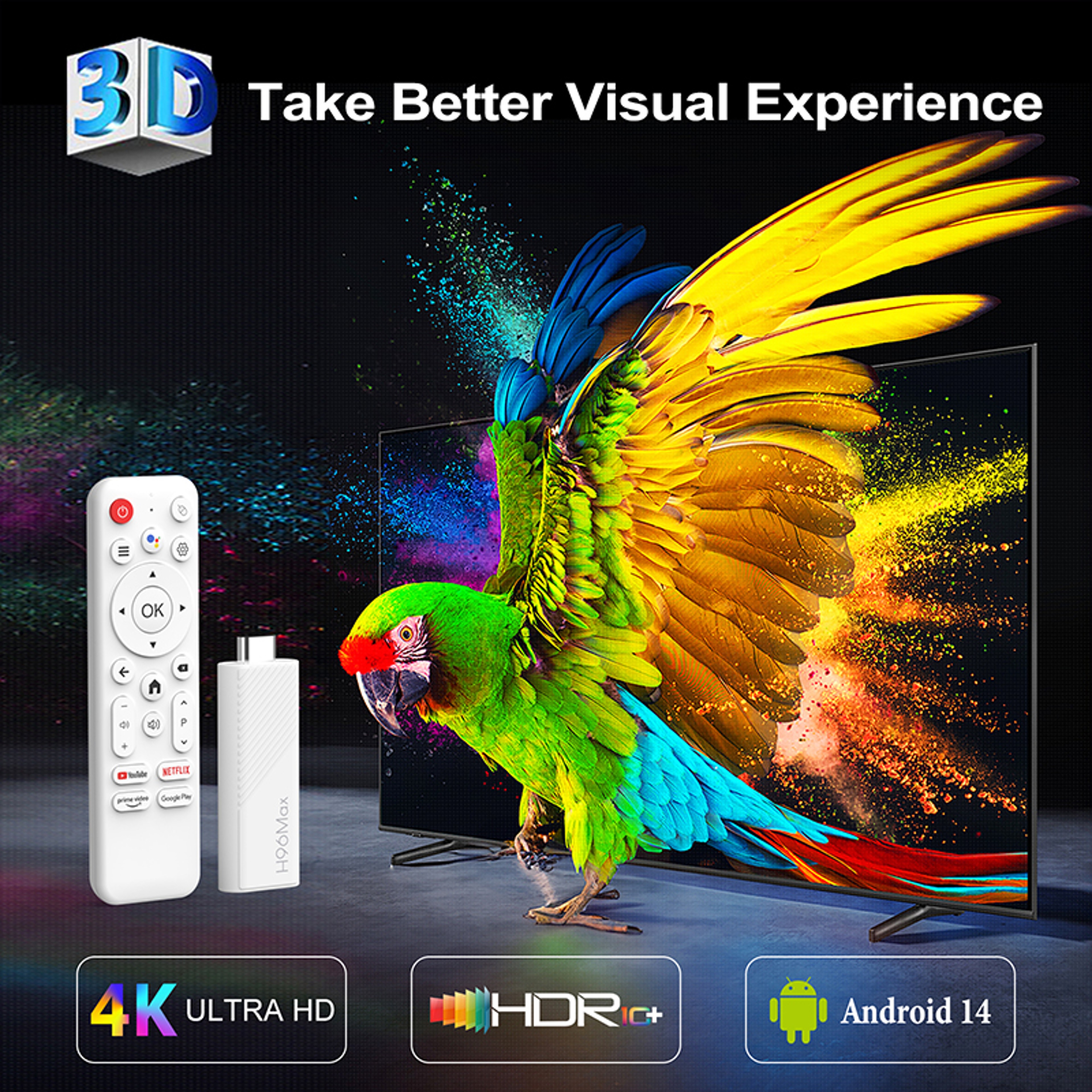 MAX Android TV Stick WiFi Smart Streaming Media Player With Voice Assistant 3