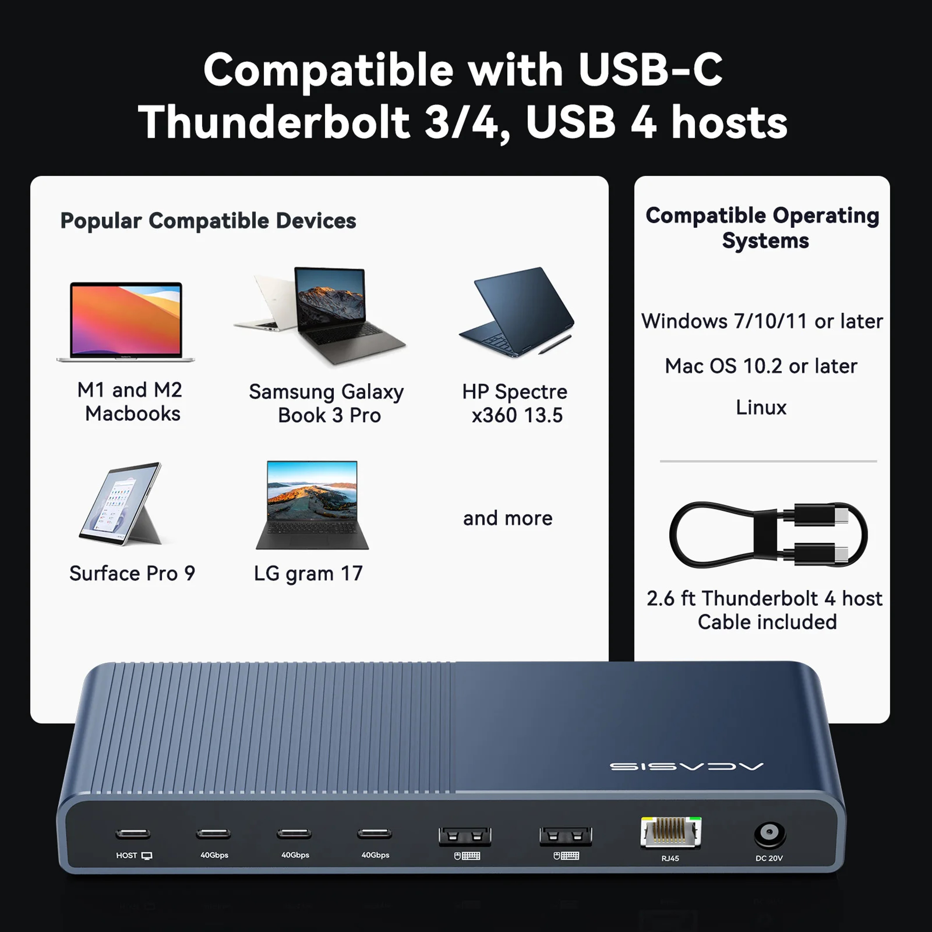 USB C Docking Station Thunderbolt Dock With Dual Display And Charging 5