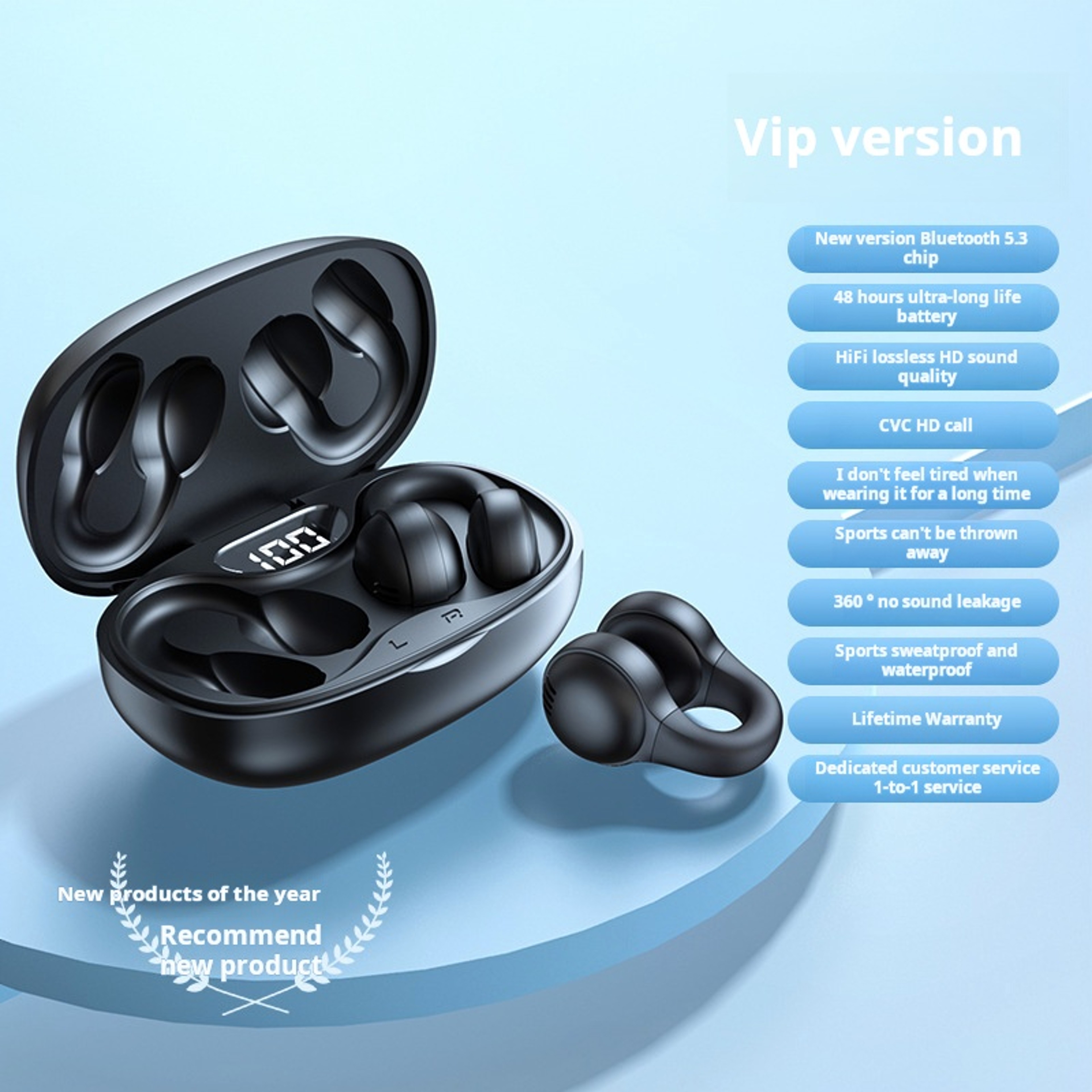 Open Ear Clip Earbuds Bluetooth Wireless Headphones With ENC Mic 5