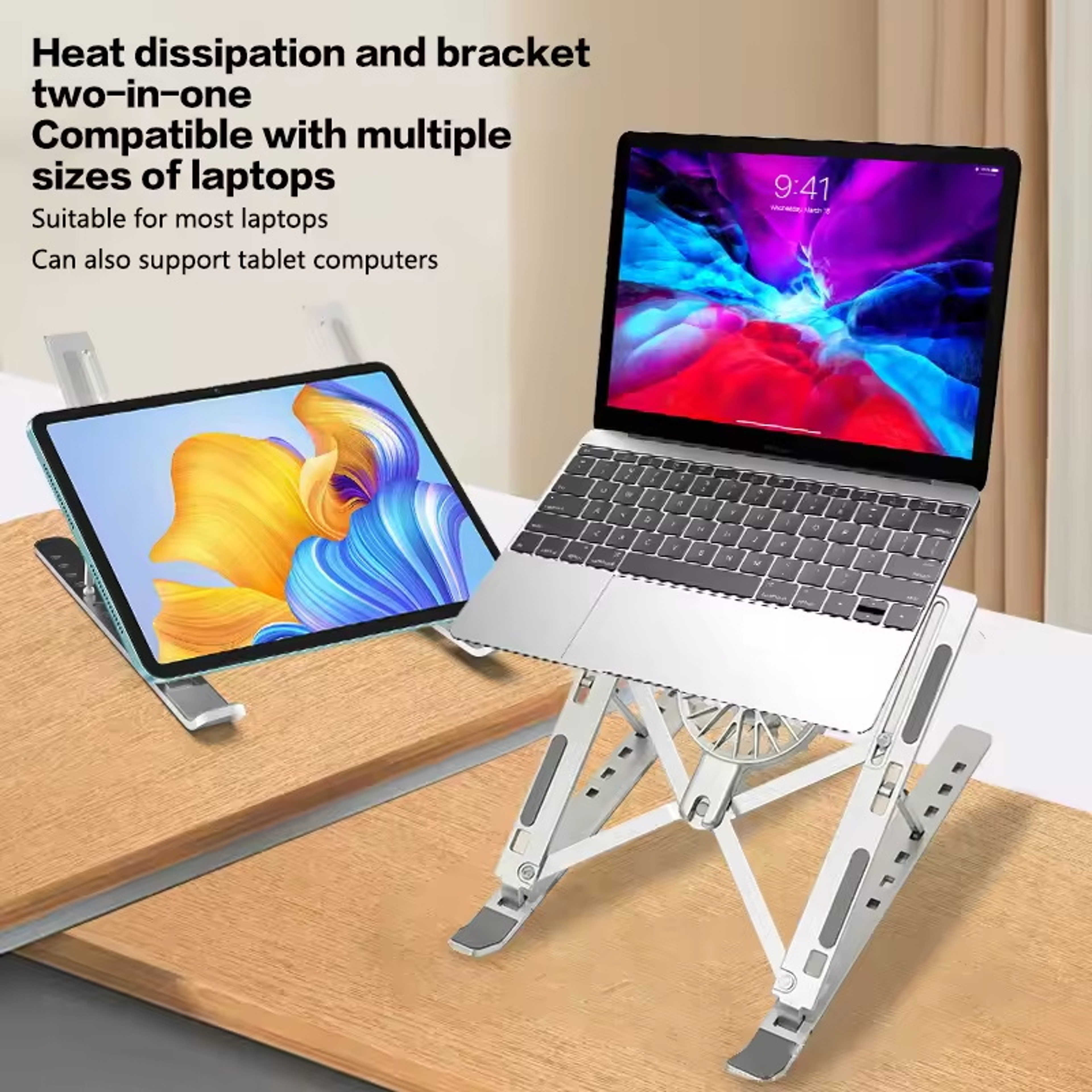 Foldable Laptop Cooling Stand With Fan Adjustable Aluminum Laptop Stand For Desk  Travel 2