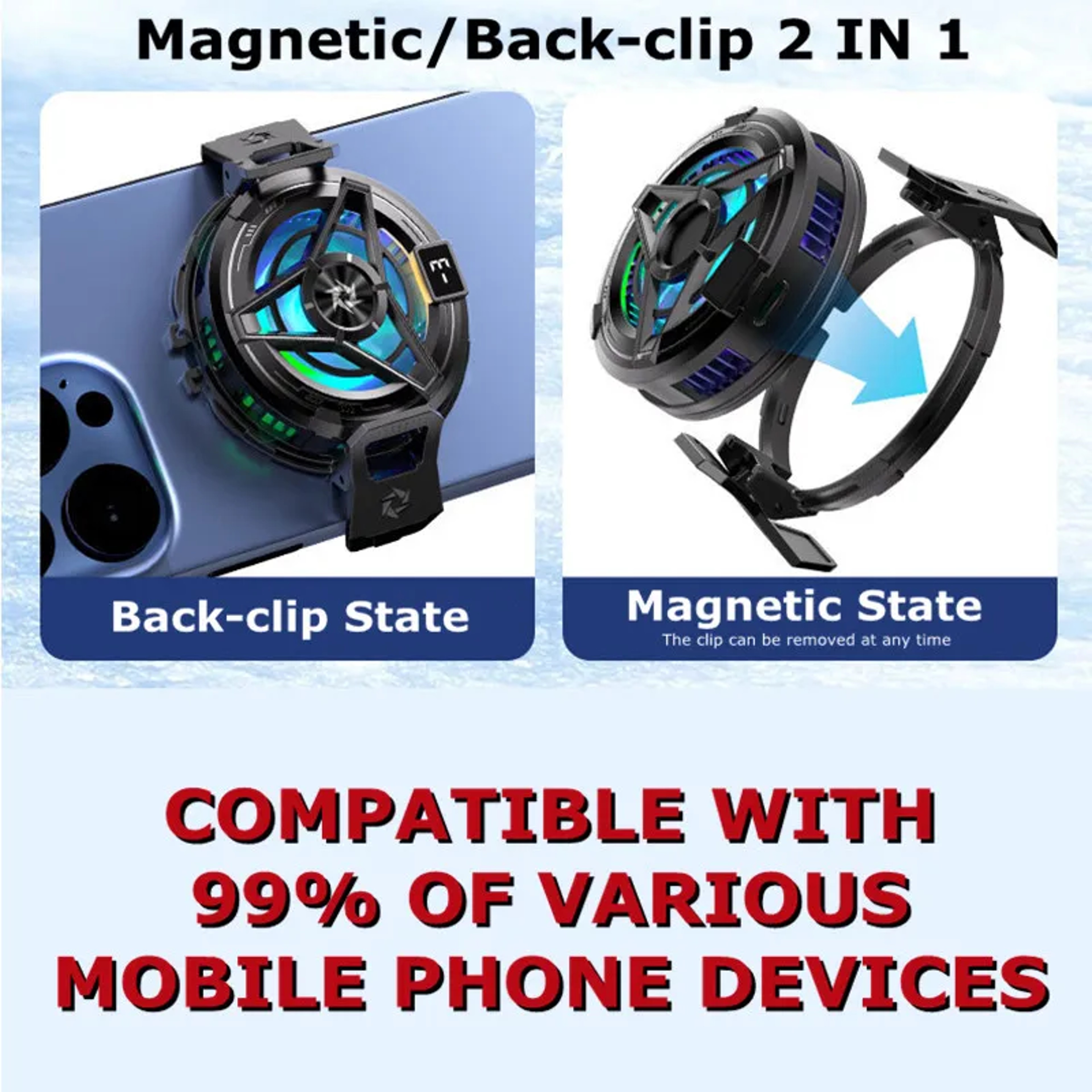 Magnetic Phone Cooler With Digital Display Fast Cooling Clip On Cooling Fan For IPhone  Android 2