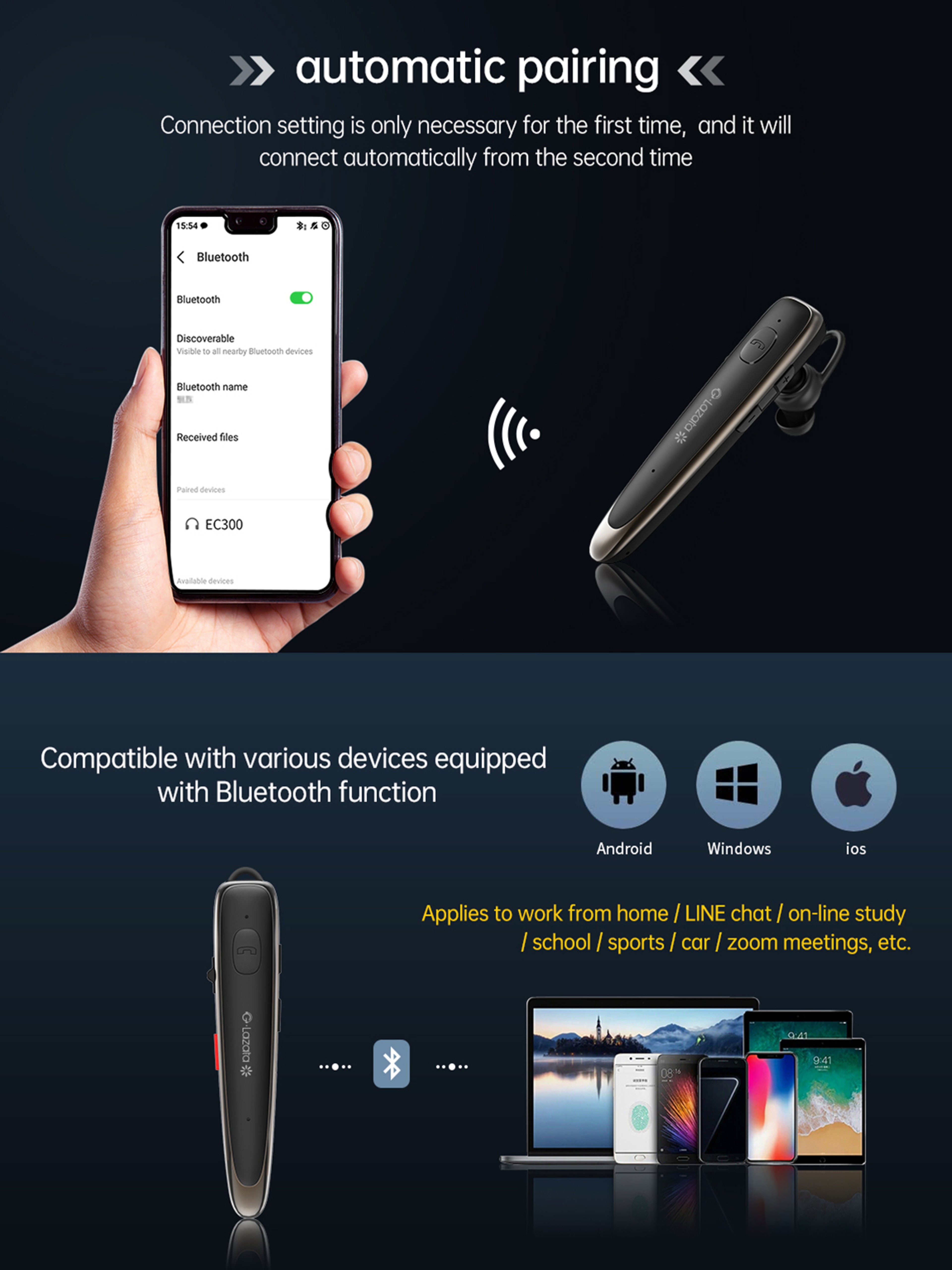 Bluetooth Headset Wireless Earpiece With Dual Mic Noise Cancelling For Driving  Work 2