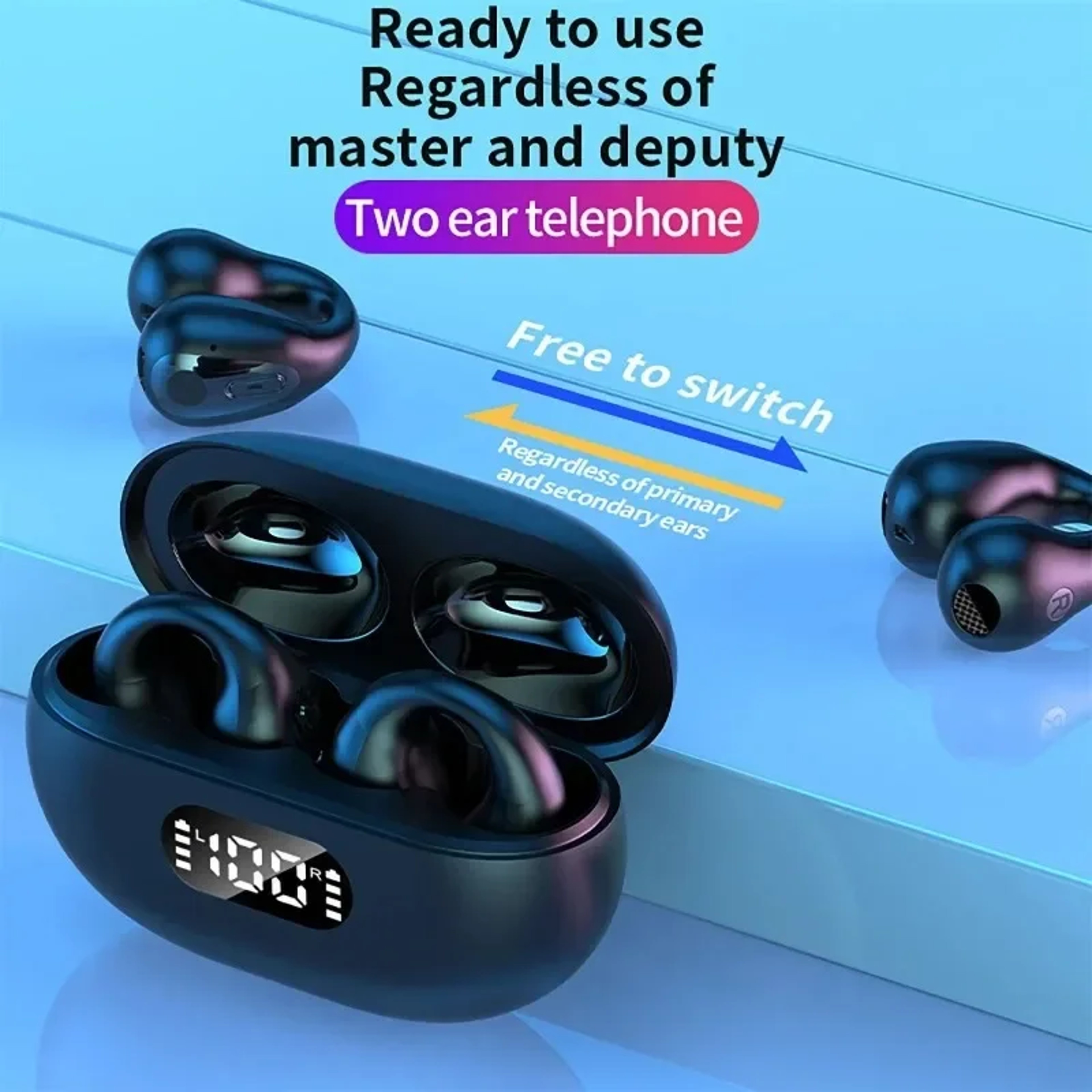 Open Ear Bluetooth Earbuds Bone Conduction Ear Clip Headphones With LED Display  Touch Control 1