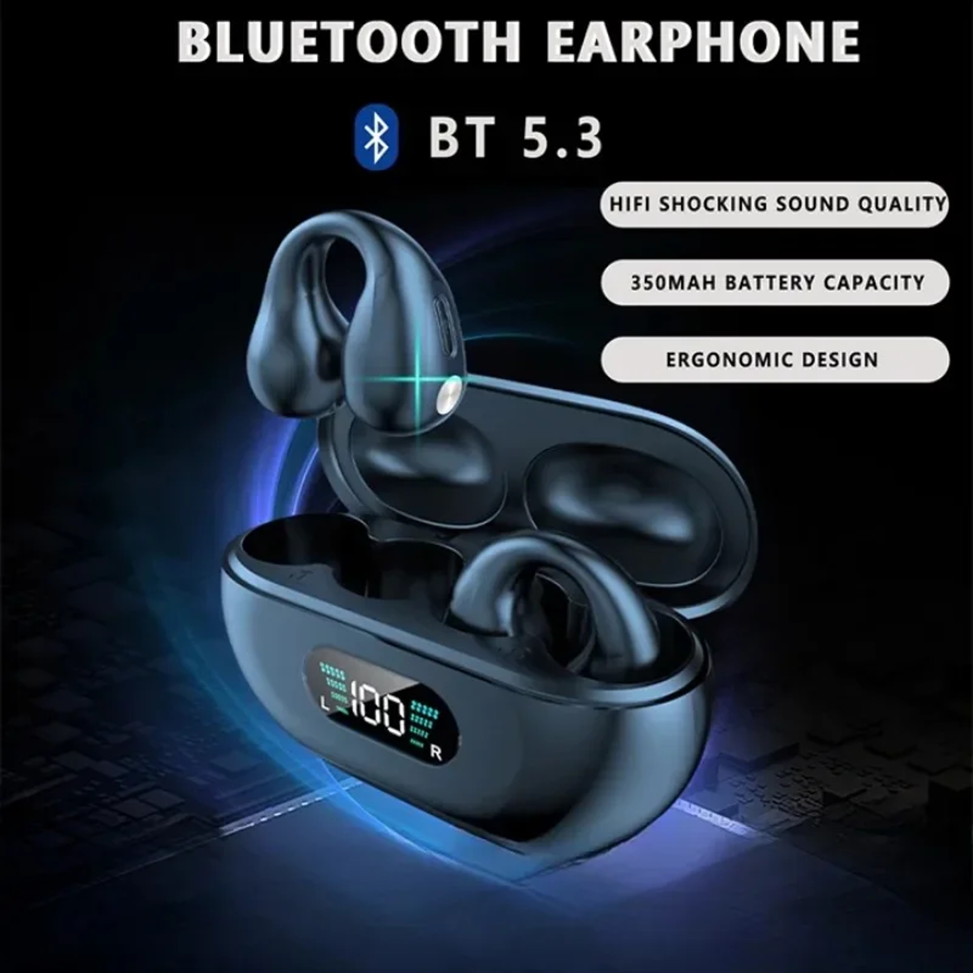 Open Ear Bluetooth Earbuds Bone Conduction Ear Clip Headphones With LED Display  Touch Control 2