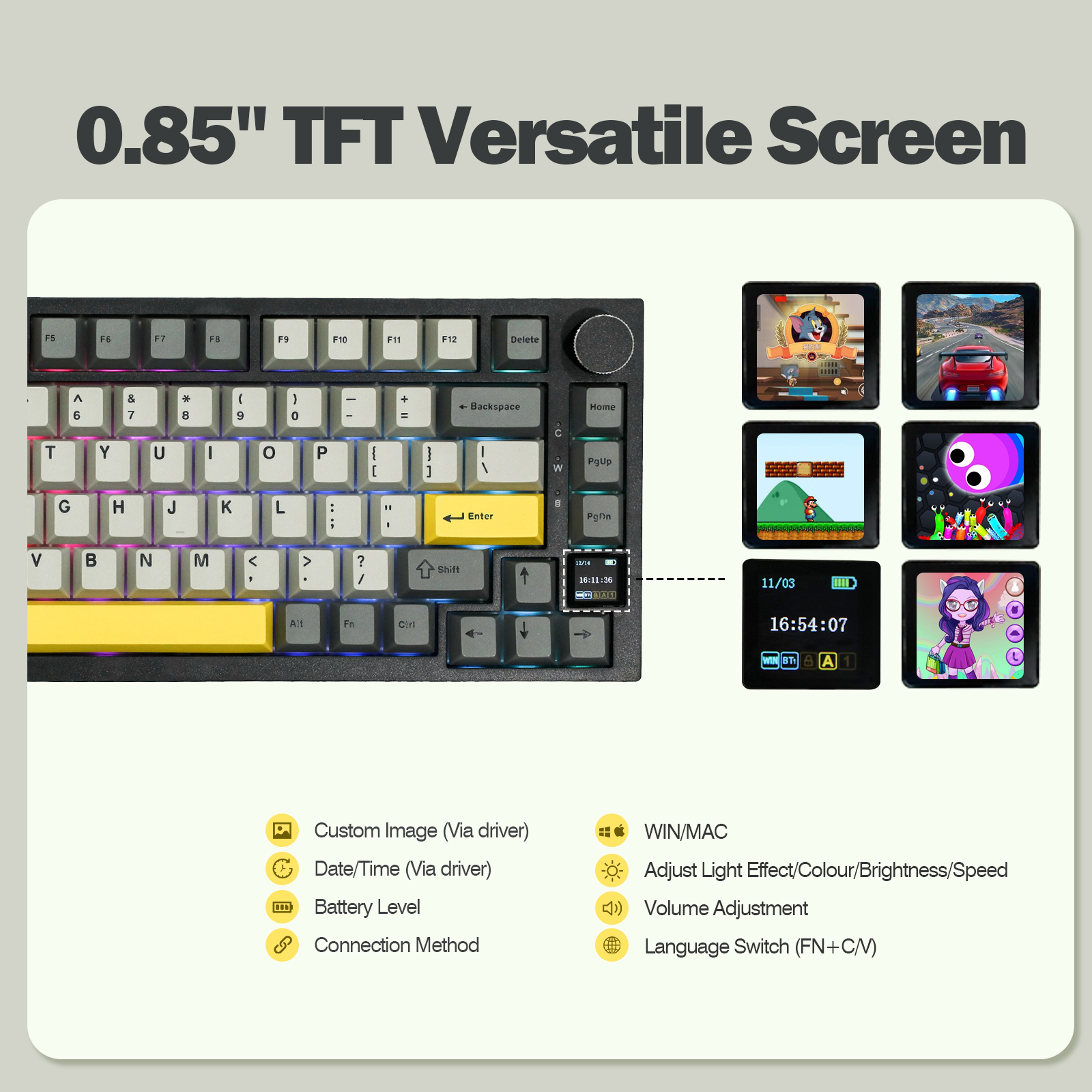 Wireless Mechanical Keyboard With TFT Screen And Gasket Mount For Mac Windows 3