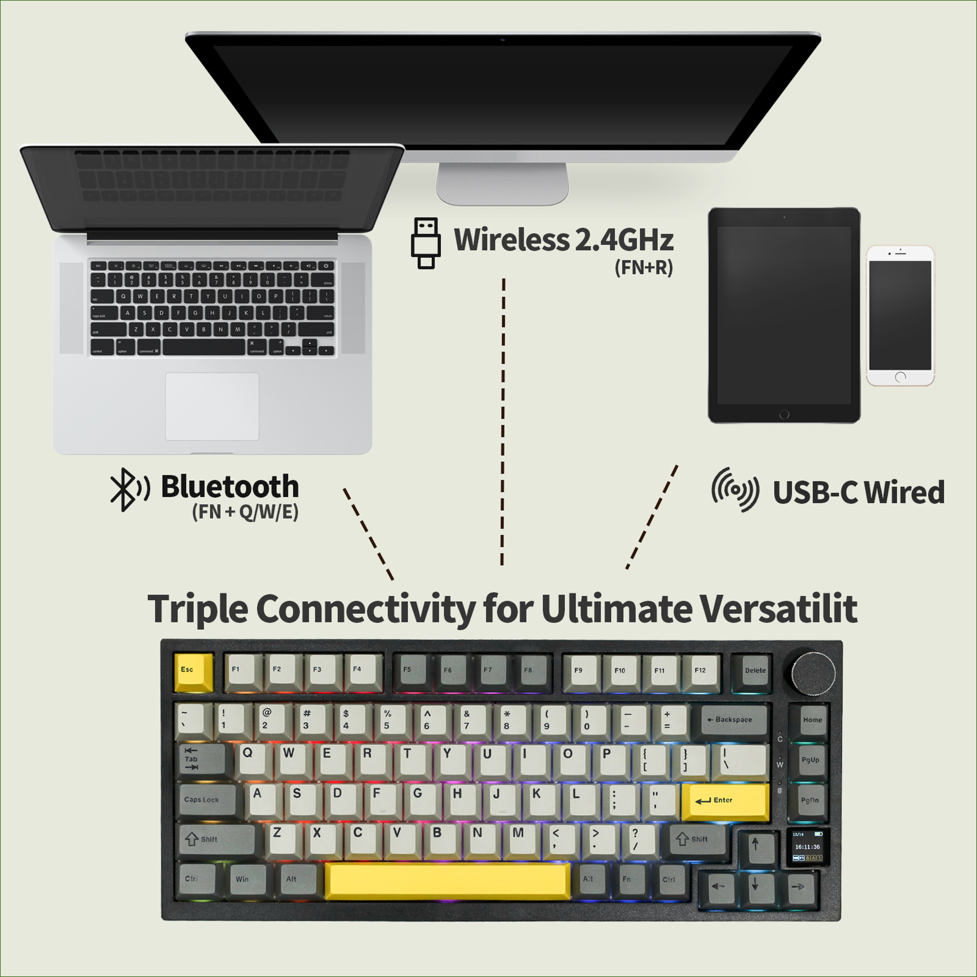 Wireless Mechanical Keyboard With TFT Screen And Gasket Mount For Mac Windows 4