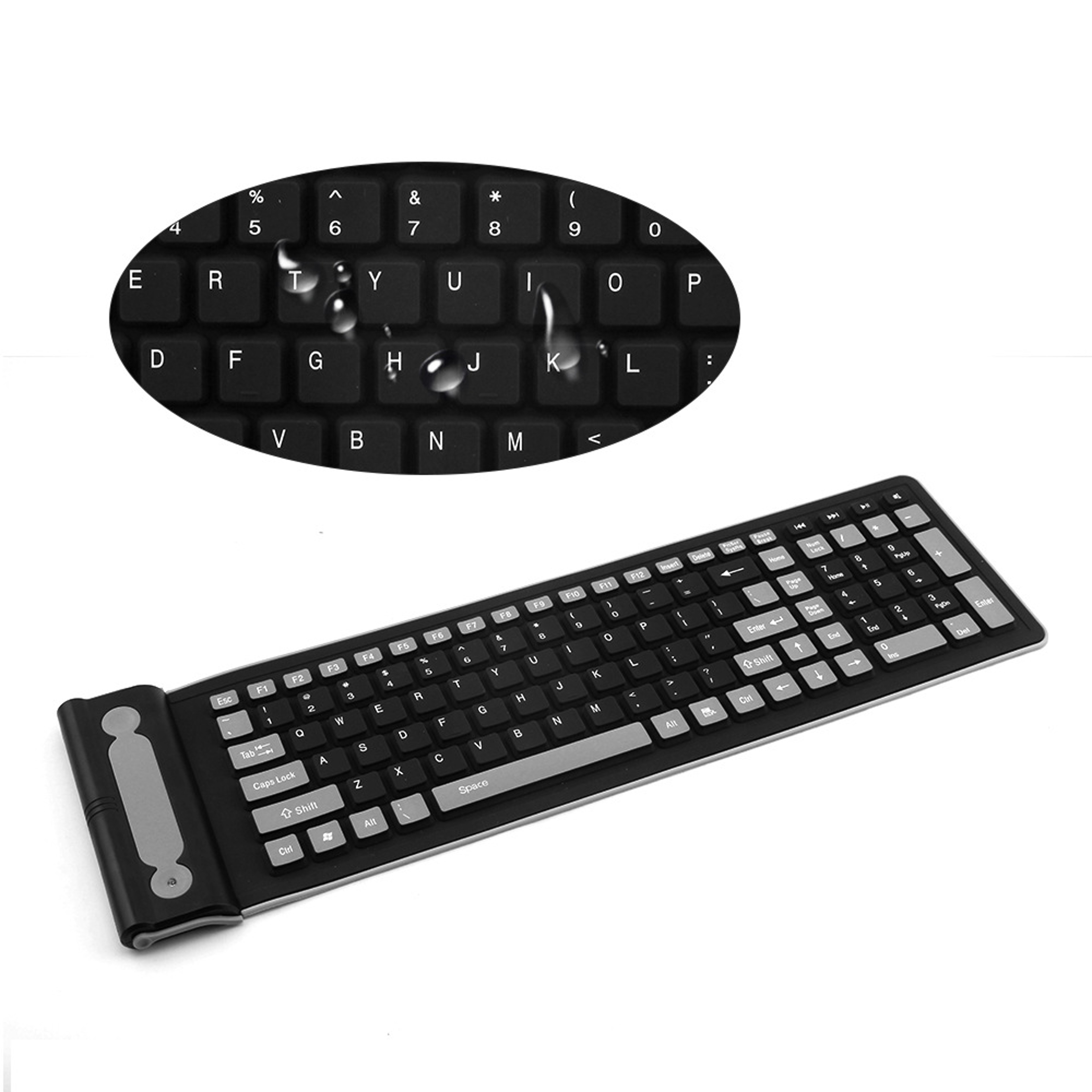 Foldable Wireless Keyboard Silicone Roll Up Waterproof Keyboard For PC Laptop Tablet 3