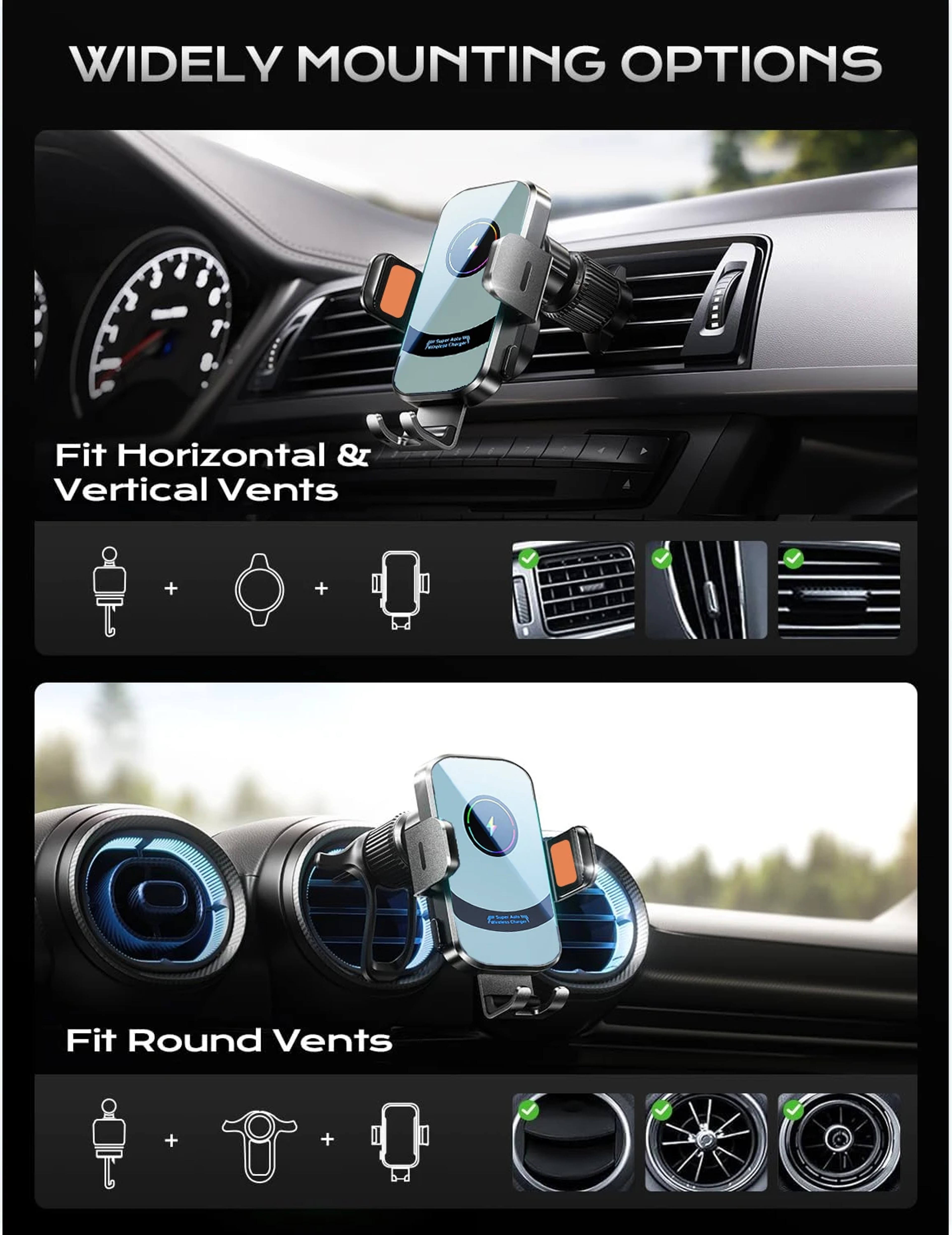 Fast Wireless Car Charger Auto Clamping Phone Mount For Air Vent IPhone And Samsung 2