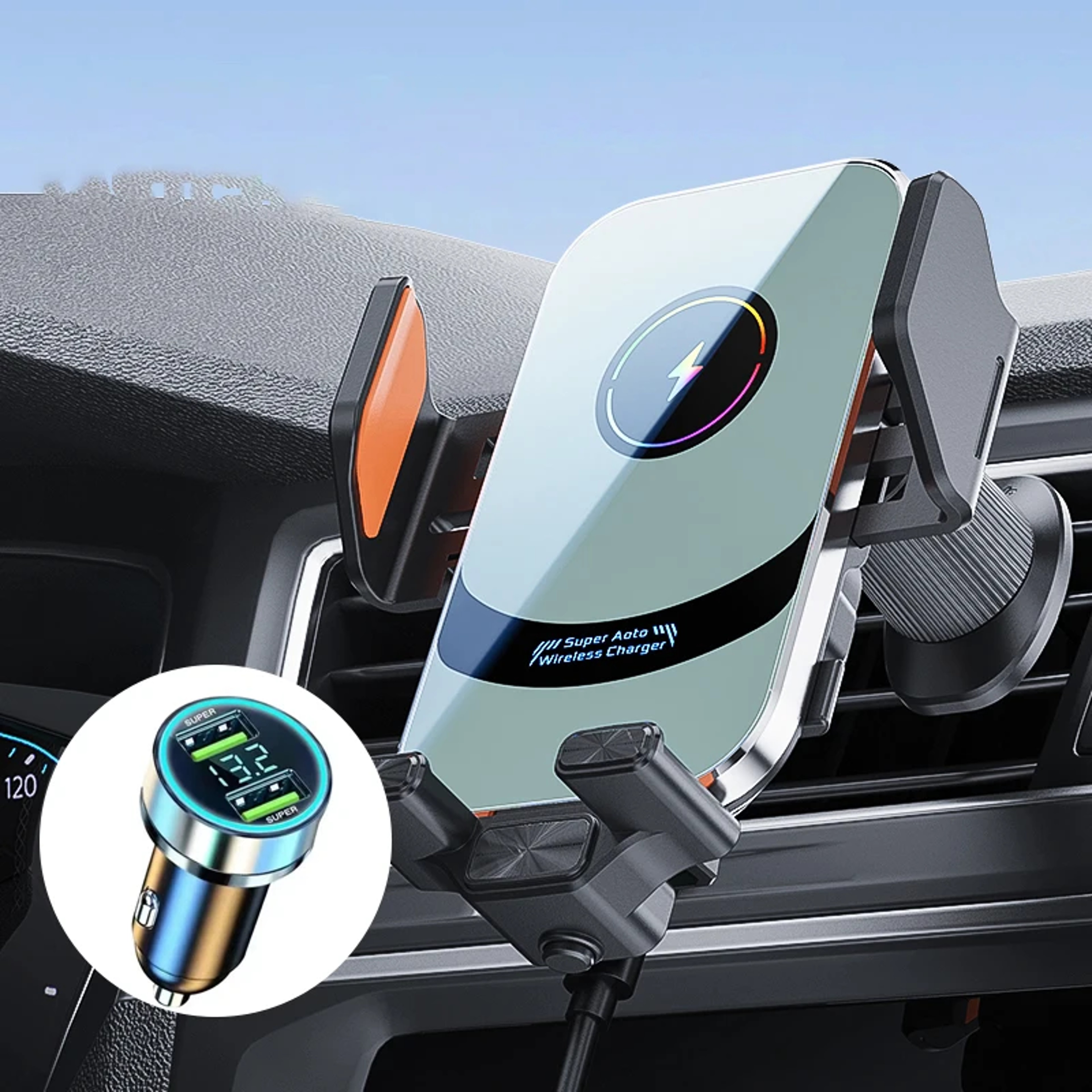 Fast Wireless Car Charger Auto Clamping Phone Mount For Air Vent IPhone And Samsung 1