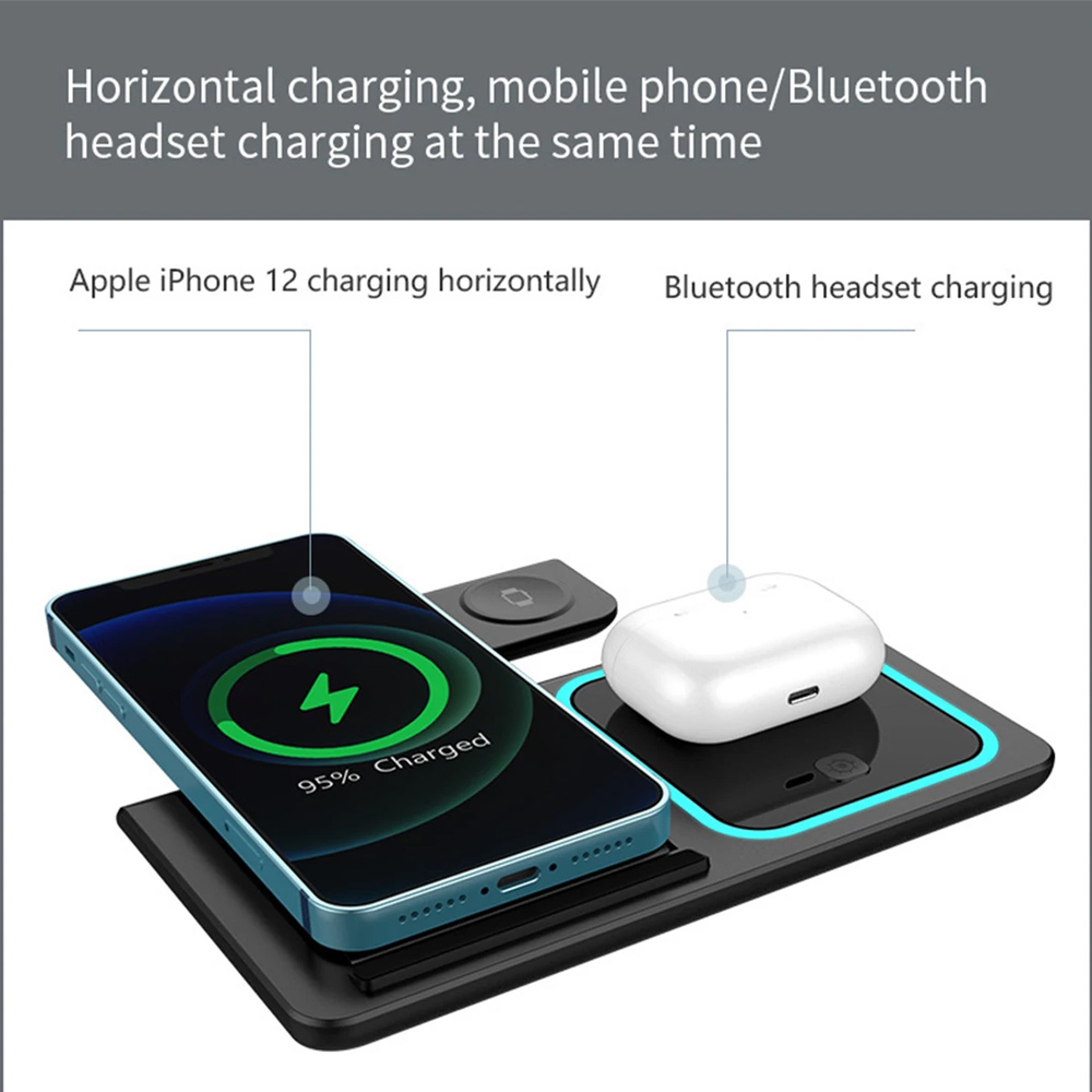 Wireless Charger Foldable Charging Station For IPhone Apple Watch  AirPods Fast Charge 2
