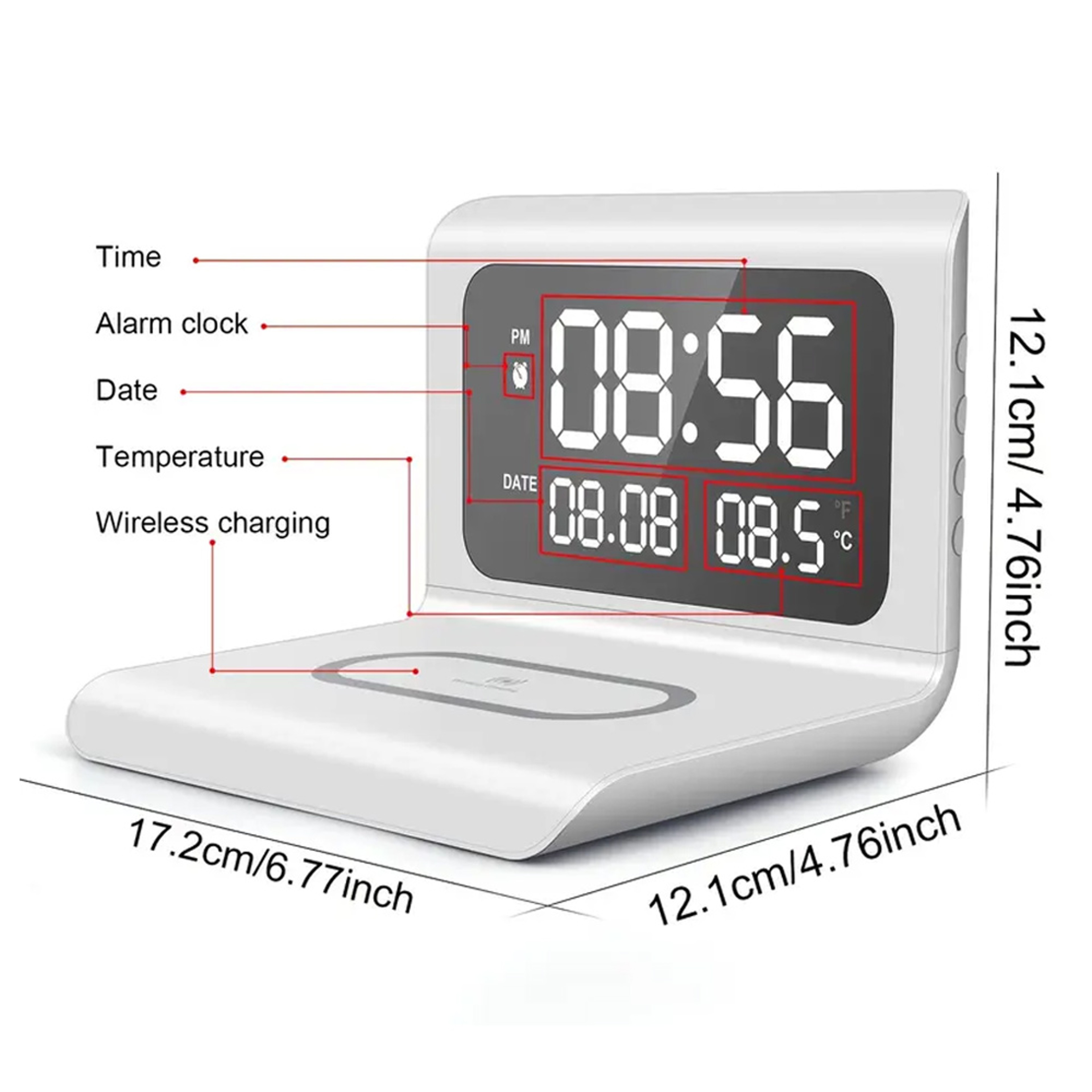 Smart Wireless Charging Station with Digital Alarm Clock & Thermometer for Qi Enabled Phones – view 2