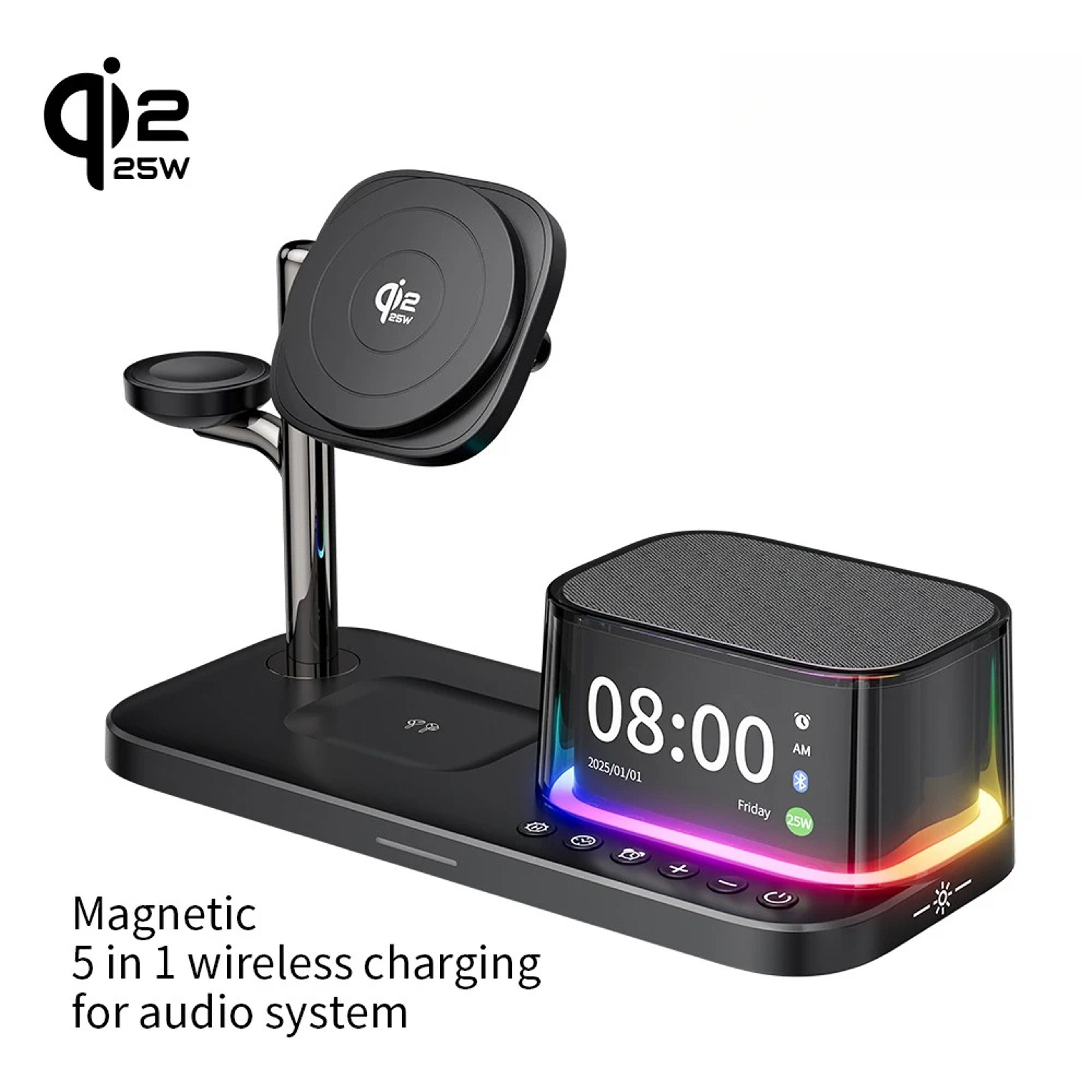 Magnetic Wireless Charger Charging Station With Bluetooth Speaker And Fast Charging Stand 5