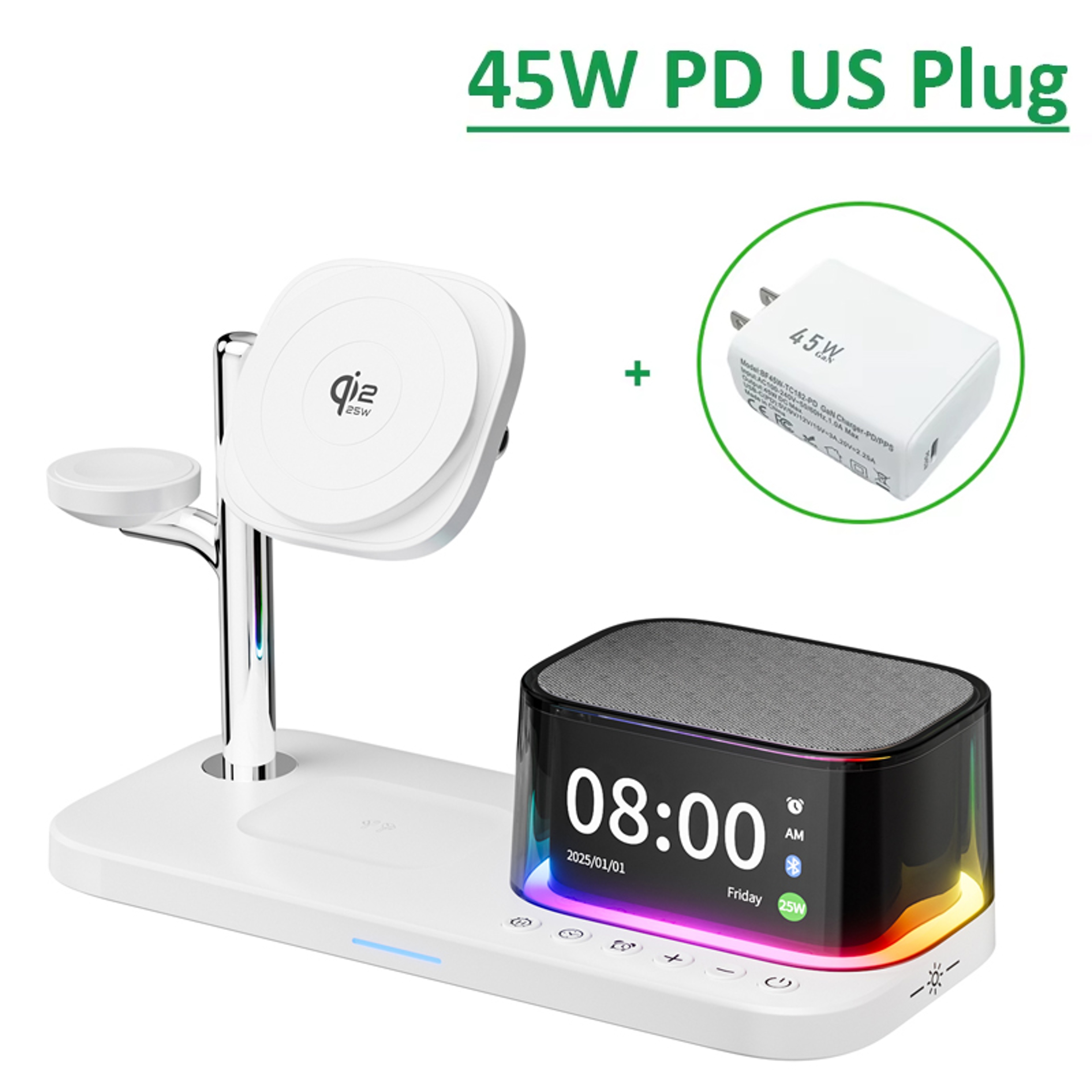 Magnetic Wireless Charger Charging Station With Bluetooth Speaker And Fast Charging Stand 4