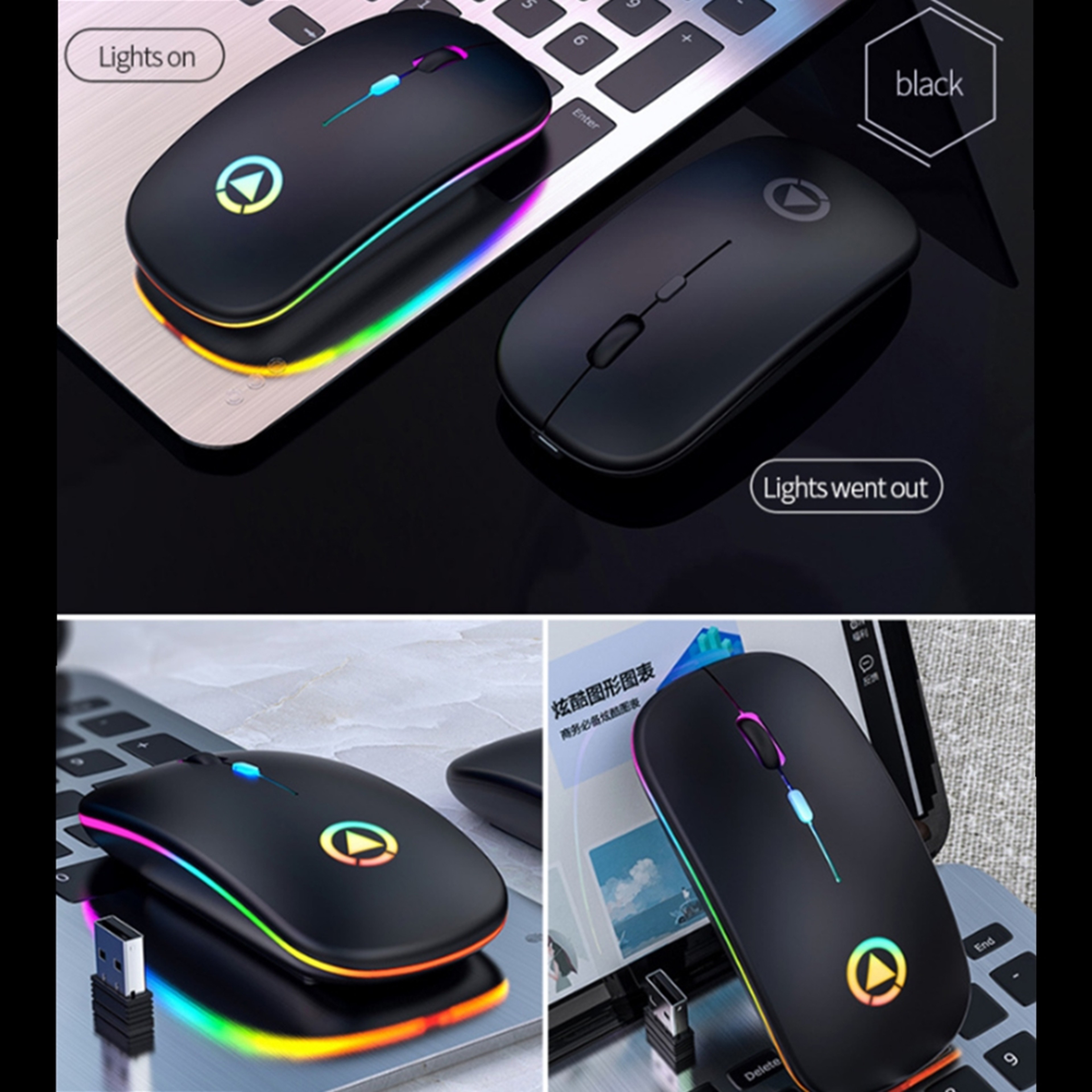 Rechargeable Wireless Mouse With RGB Lighting Silent Ultra Slim USB Mouse For Laptop  PC 1