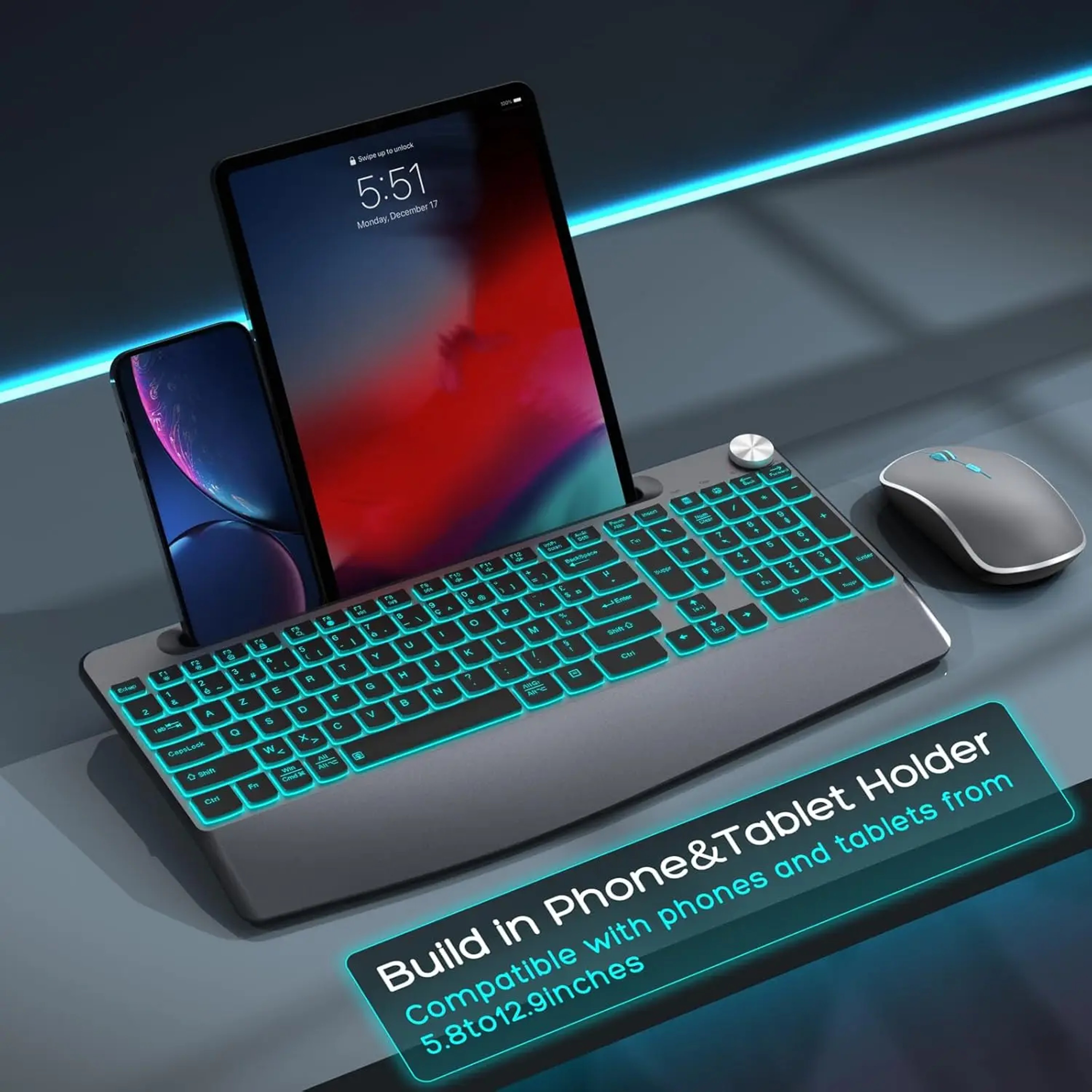 Backlit Wireless Keyboard And Mouse Combo With Ergonomic Wrist Rest For PC Mac Windows  Mobile 0
