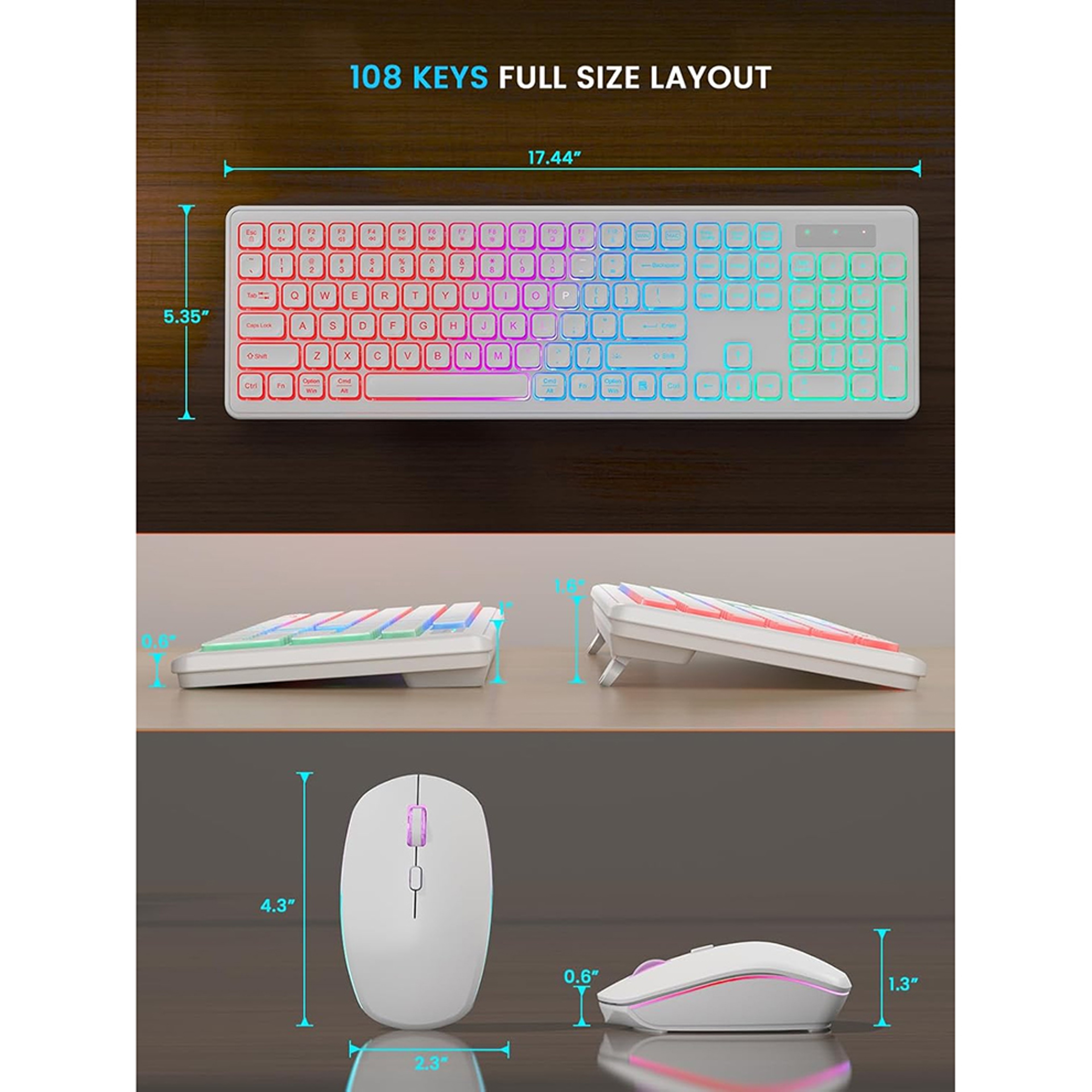 Rechargeable Backlit Wireless Keyboard And Mouse Combo With Quiet Keys For PC Laptop 5