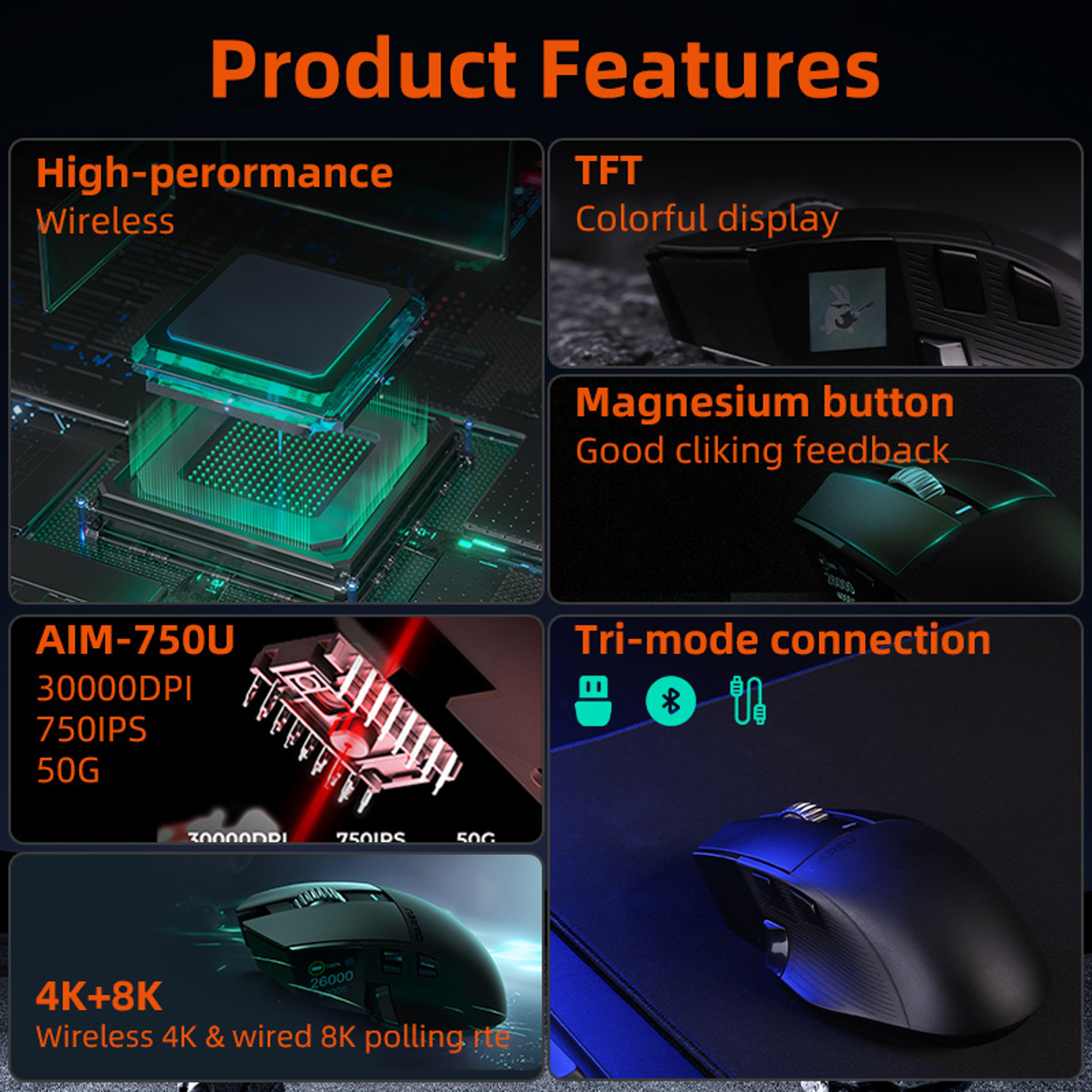 Wireless Gaming Mouse DPI Tri Mode Rechargeable Mouse With TFT Display 5