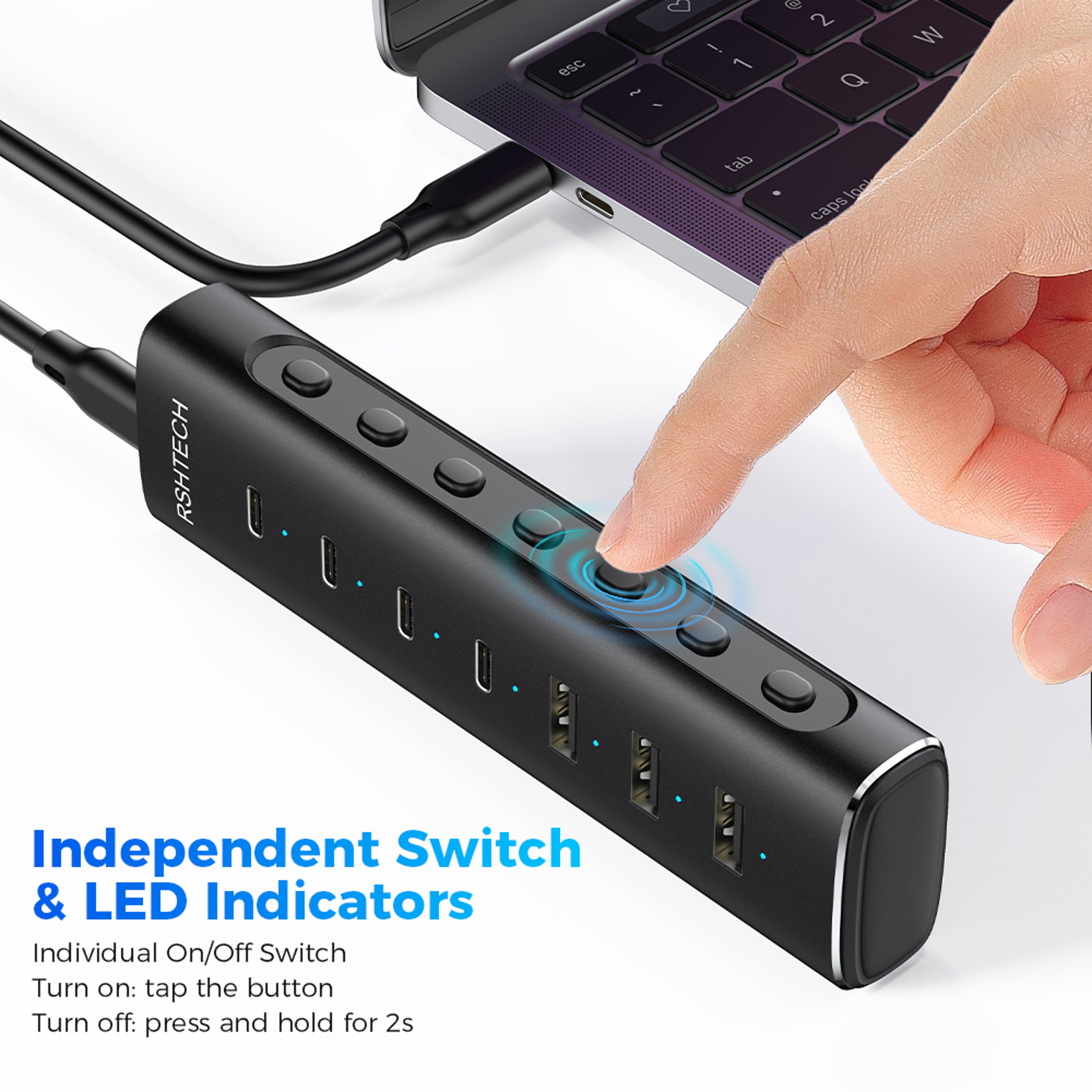 USB Port USB Hub Splitter With Speed And Individual Touch Switches 5