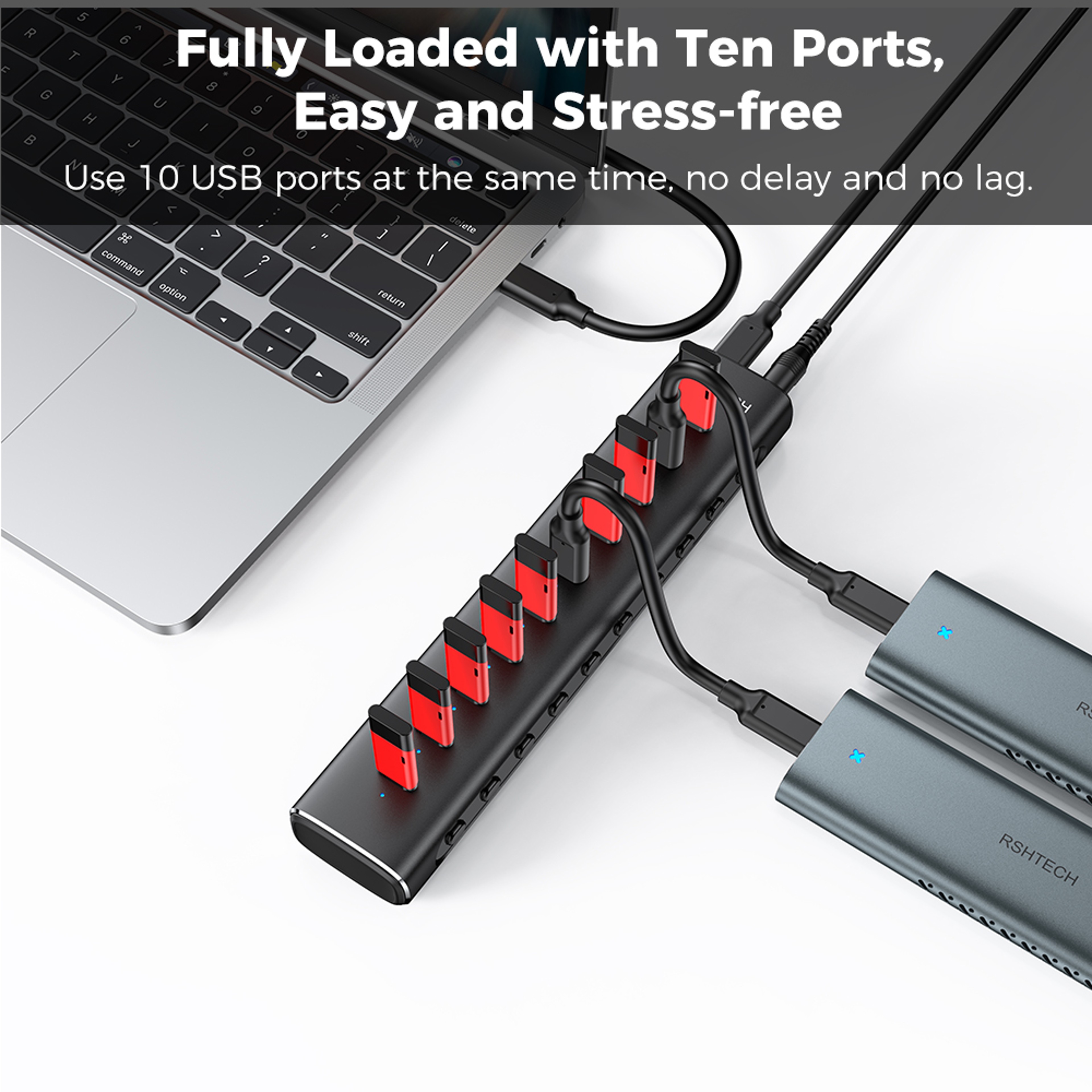 USB Hub 10Gbps USB C Hub With Powered Multi Port Data Splitter For Laptop And Desktop 2