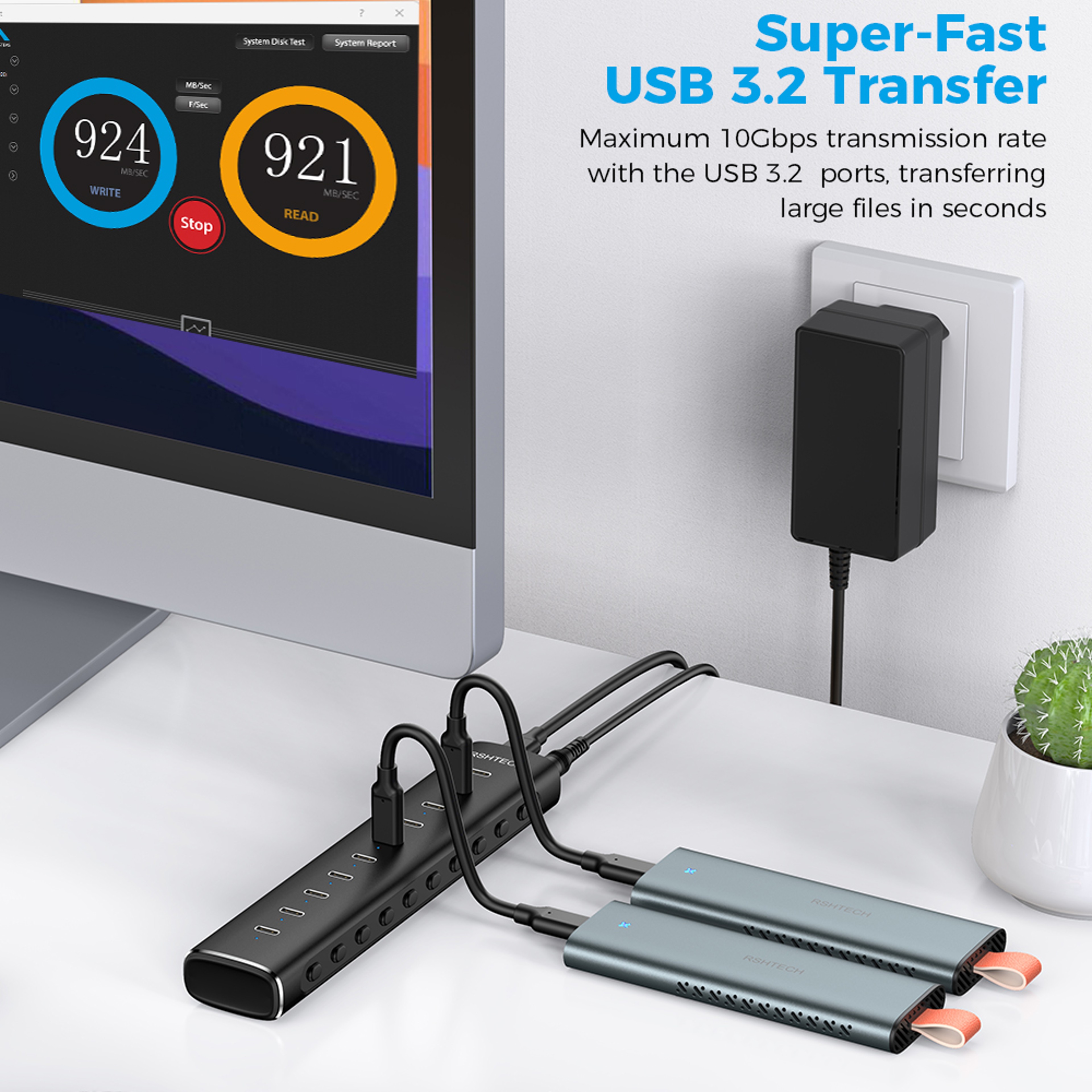 USB Hub 10Gbps USB C Hub With Powered Multi Port Data Splitter For Laptop And Desktop 3
