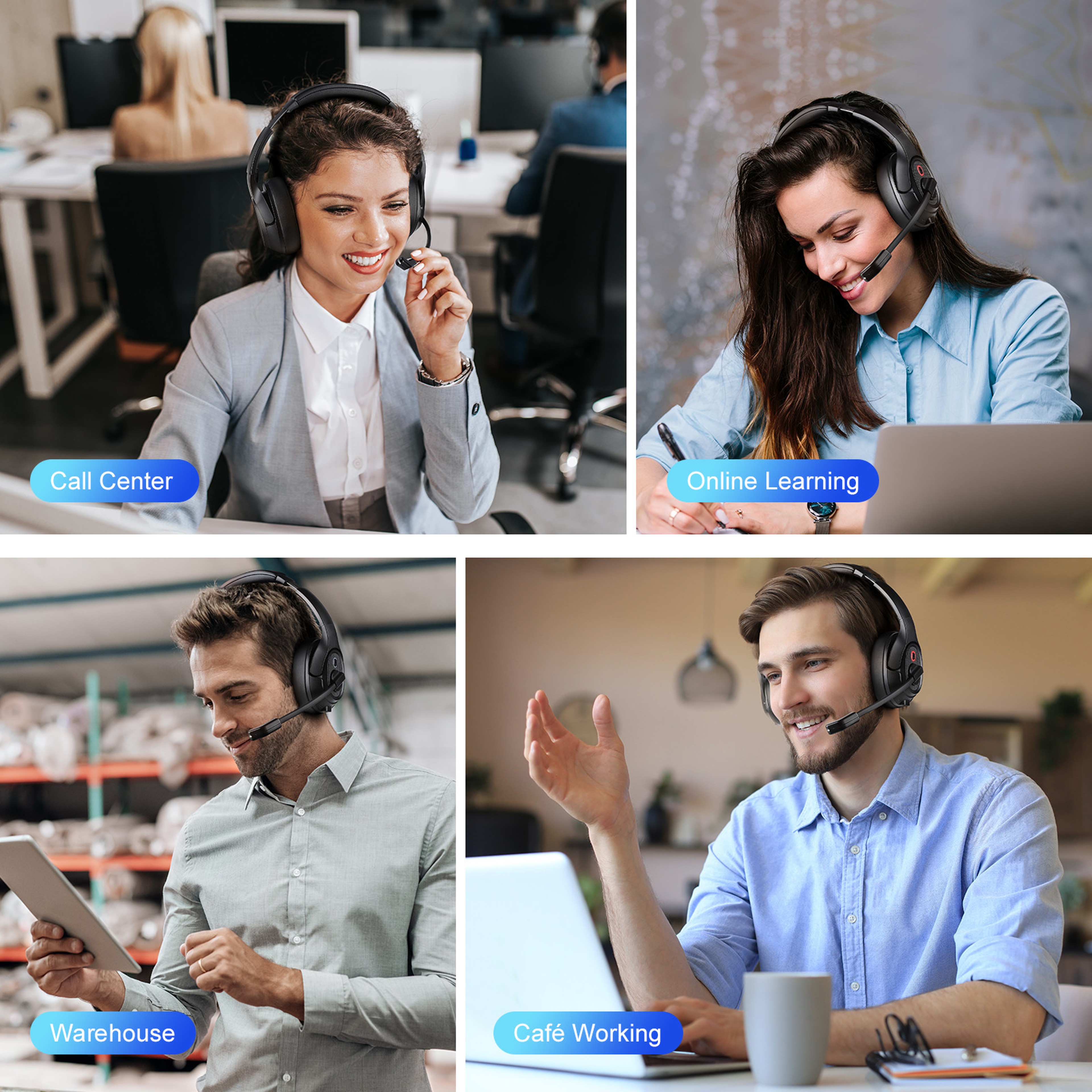Wireless Office Headset With USB Dongle And ENC Noise Cancelling Microphone 5