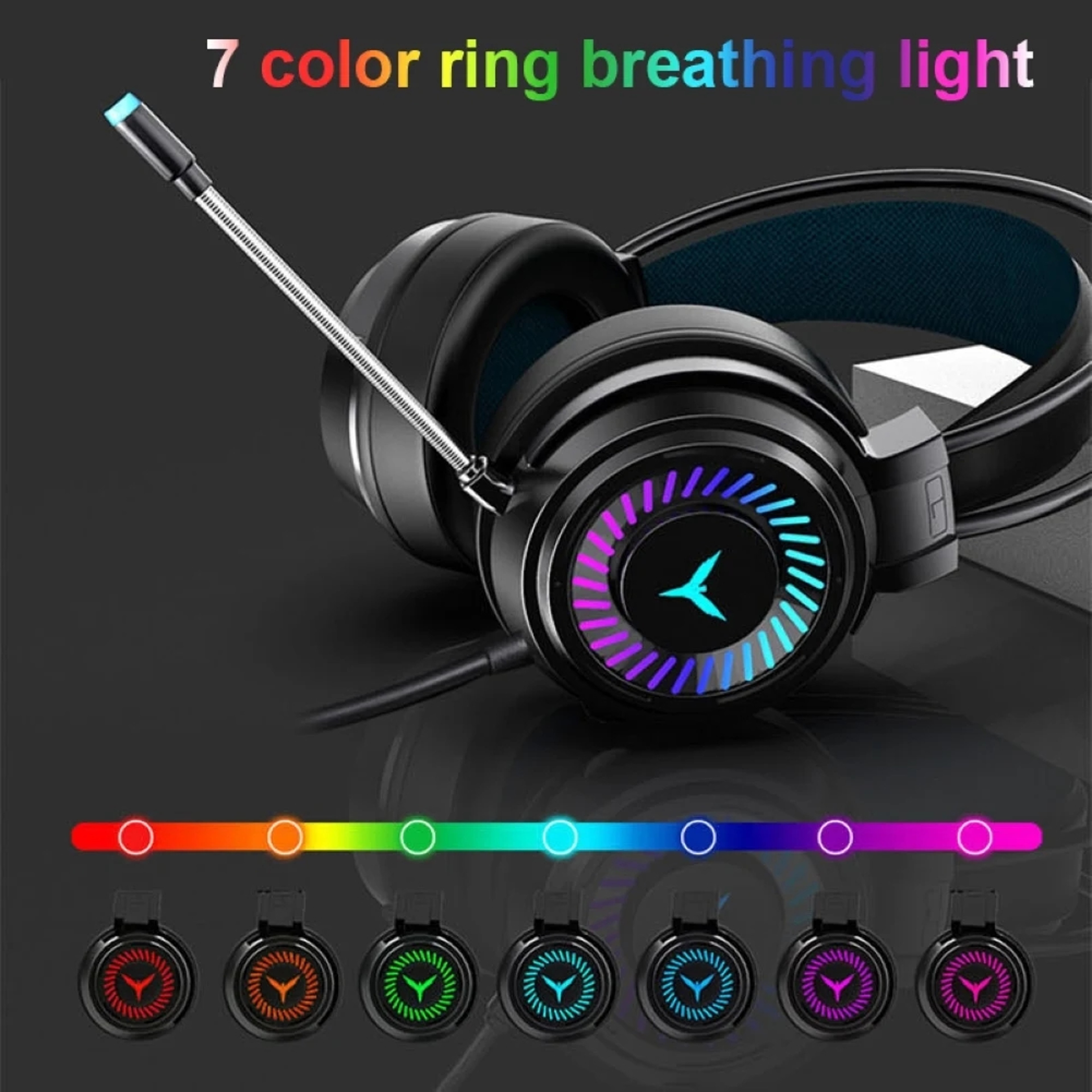 Wired Gaming Headset With Surround Sound LED Lights  Noise Cancelling Mic 2