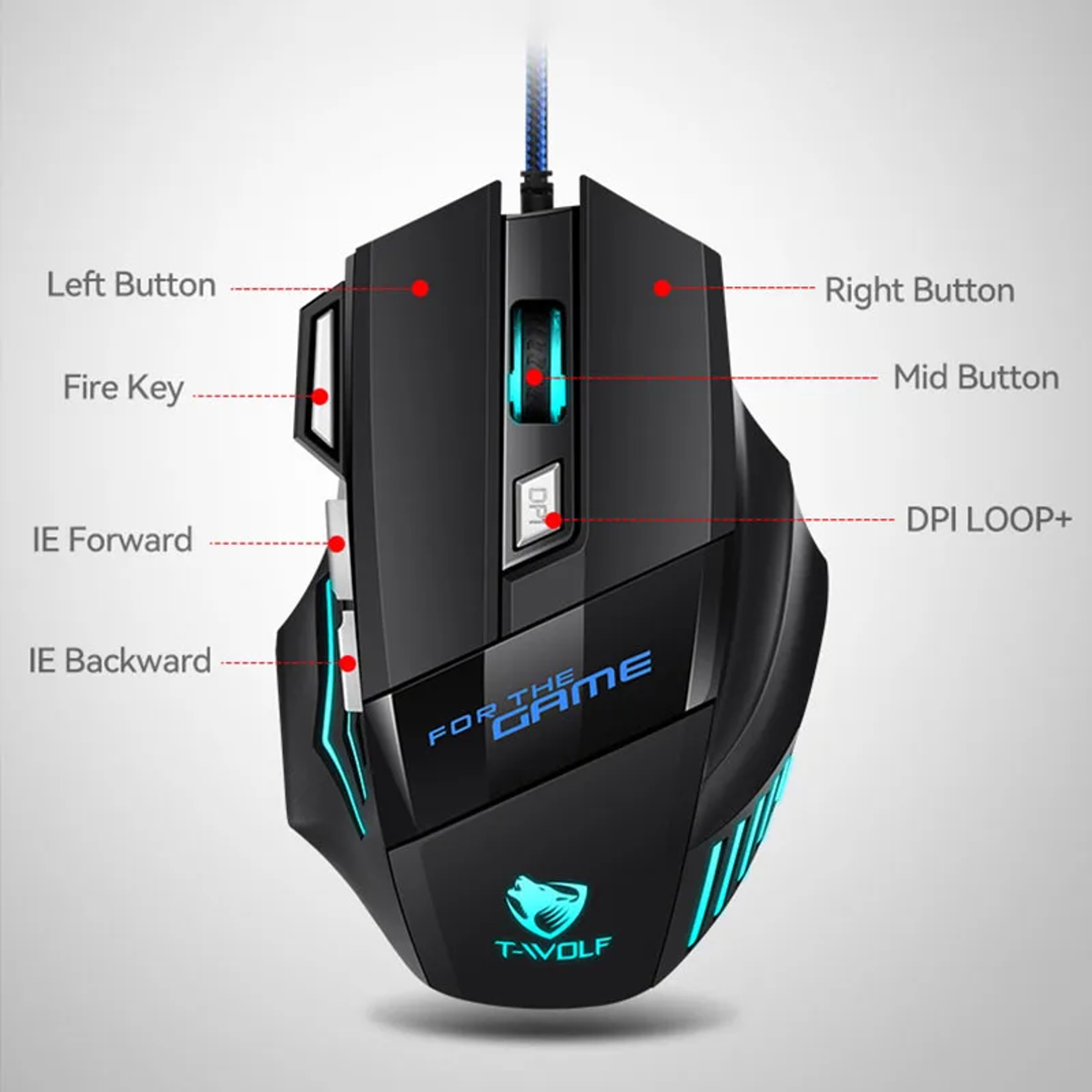 DPI Wired Gaming Mouse With Programmable Buttons And RGB Backlight Ergonomic Design 3