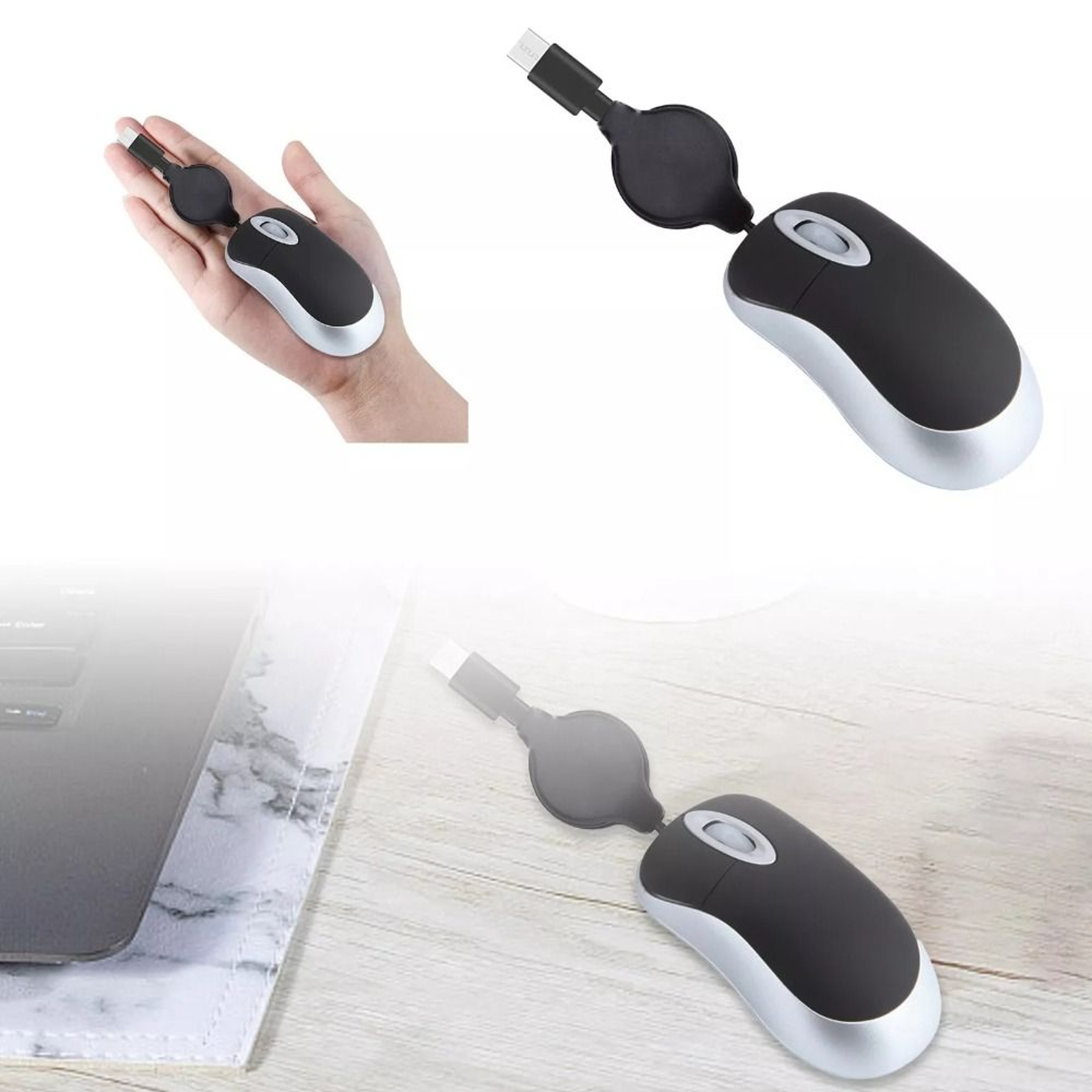 Portable USB C Wired Mouse With Retractable Cable High Sensitivity Mini Travel Mouse 3