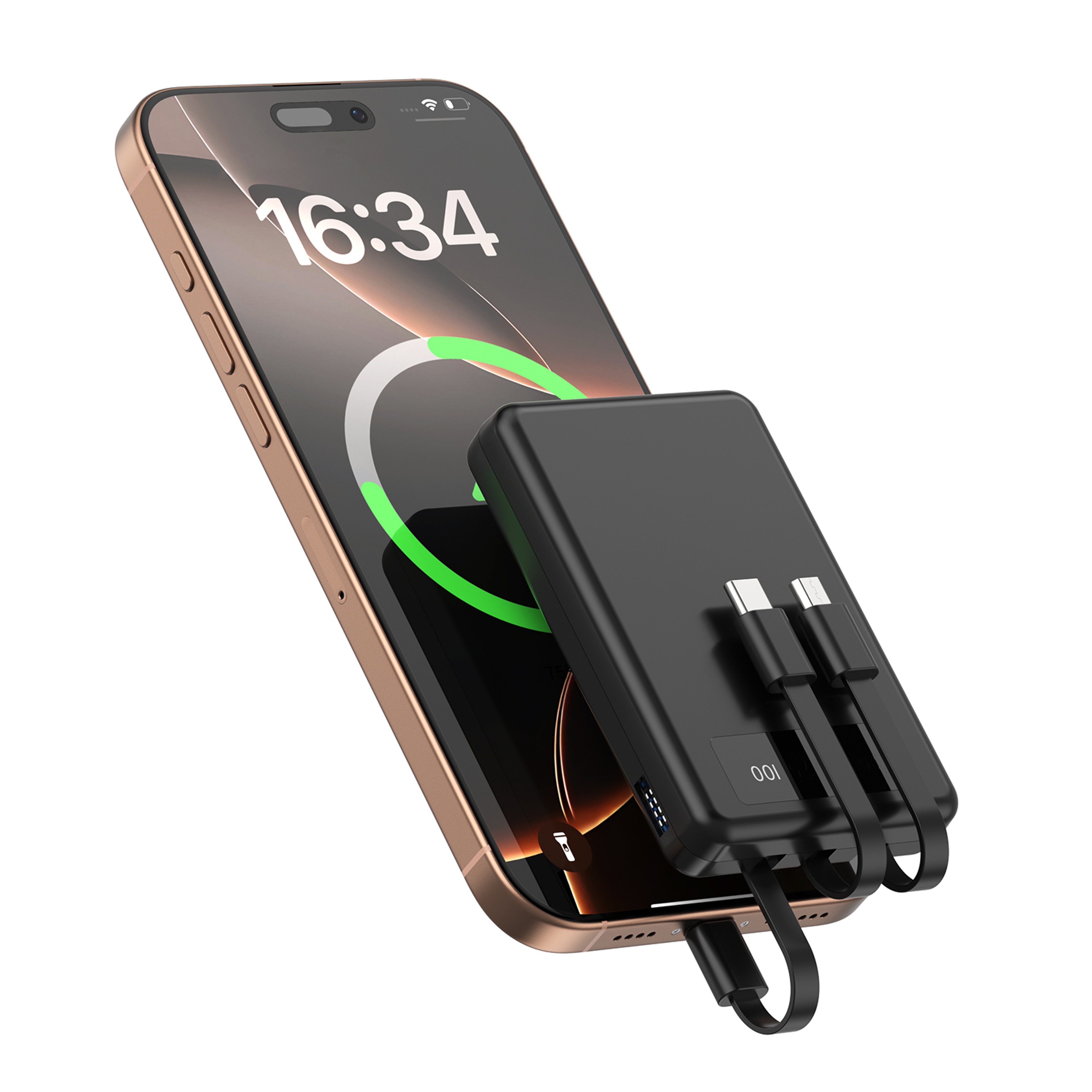 Portable Power Bank With Built In Cables LED Display Slim Travel Charger 0