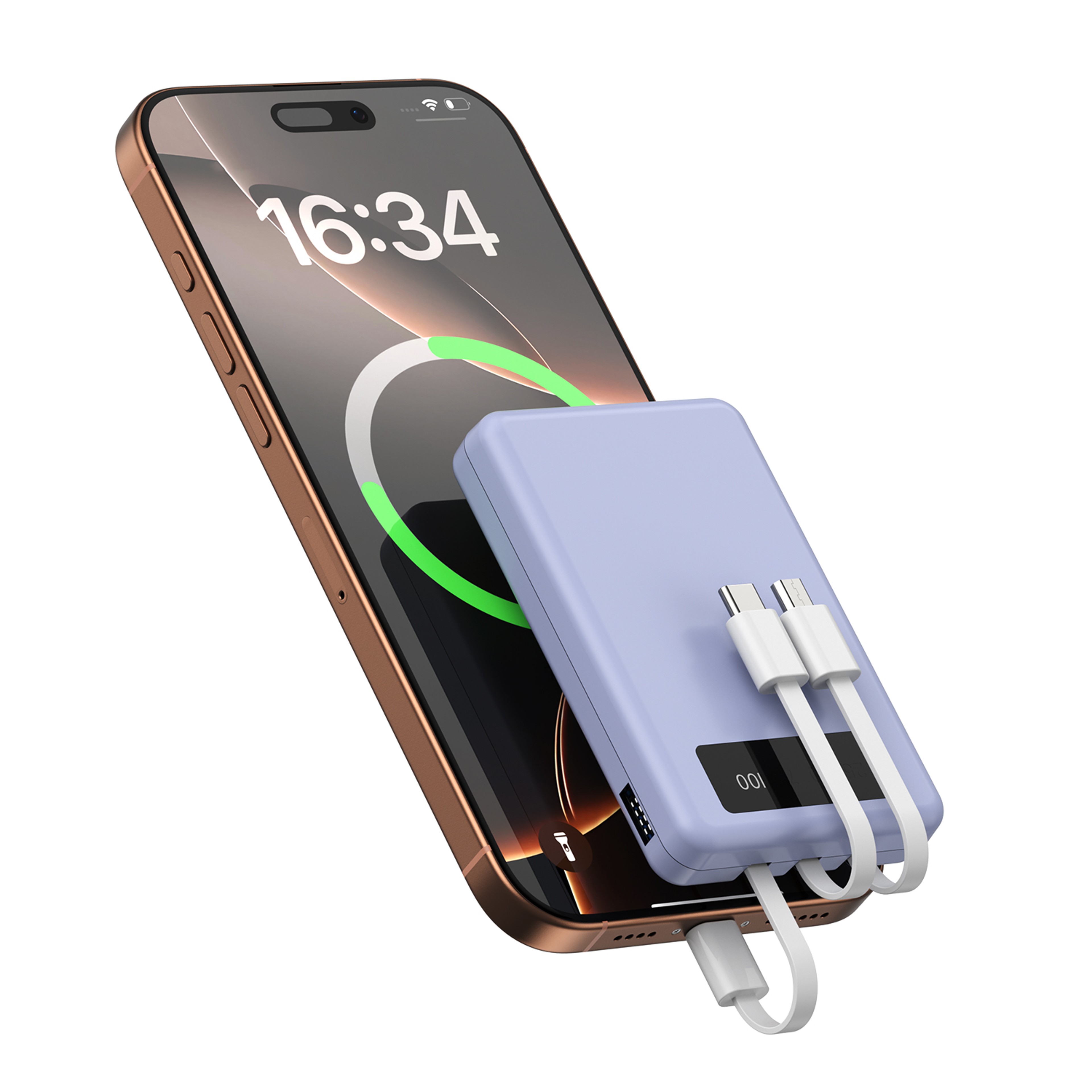 Portable Power Bank With Built In Cables LED Display Slim Travel Charger 4