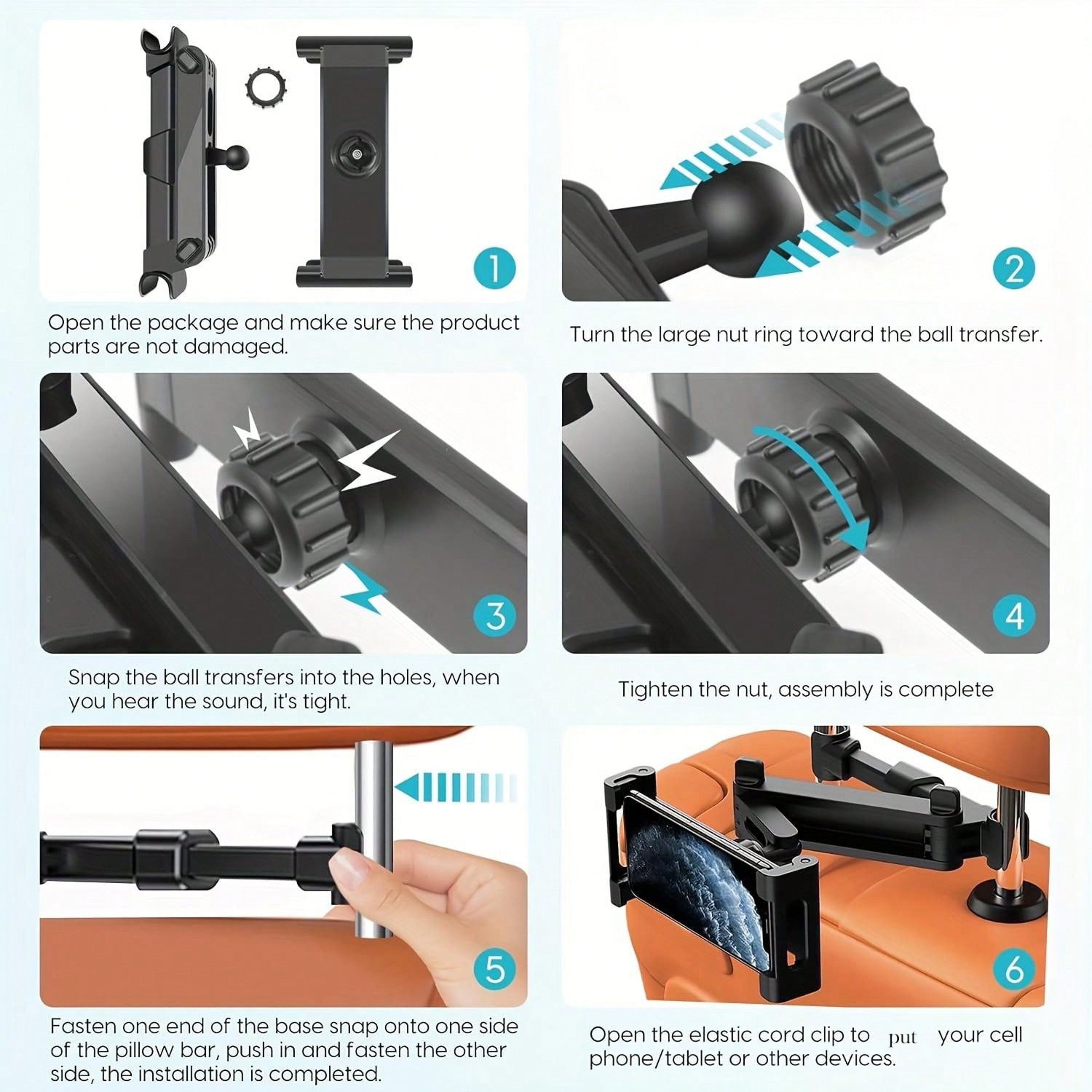 Universal Car Headrest Tablet Mount For IPad Tablets  Phones With Adjustable Viewing 5