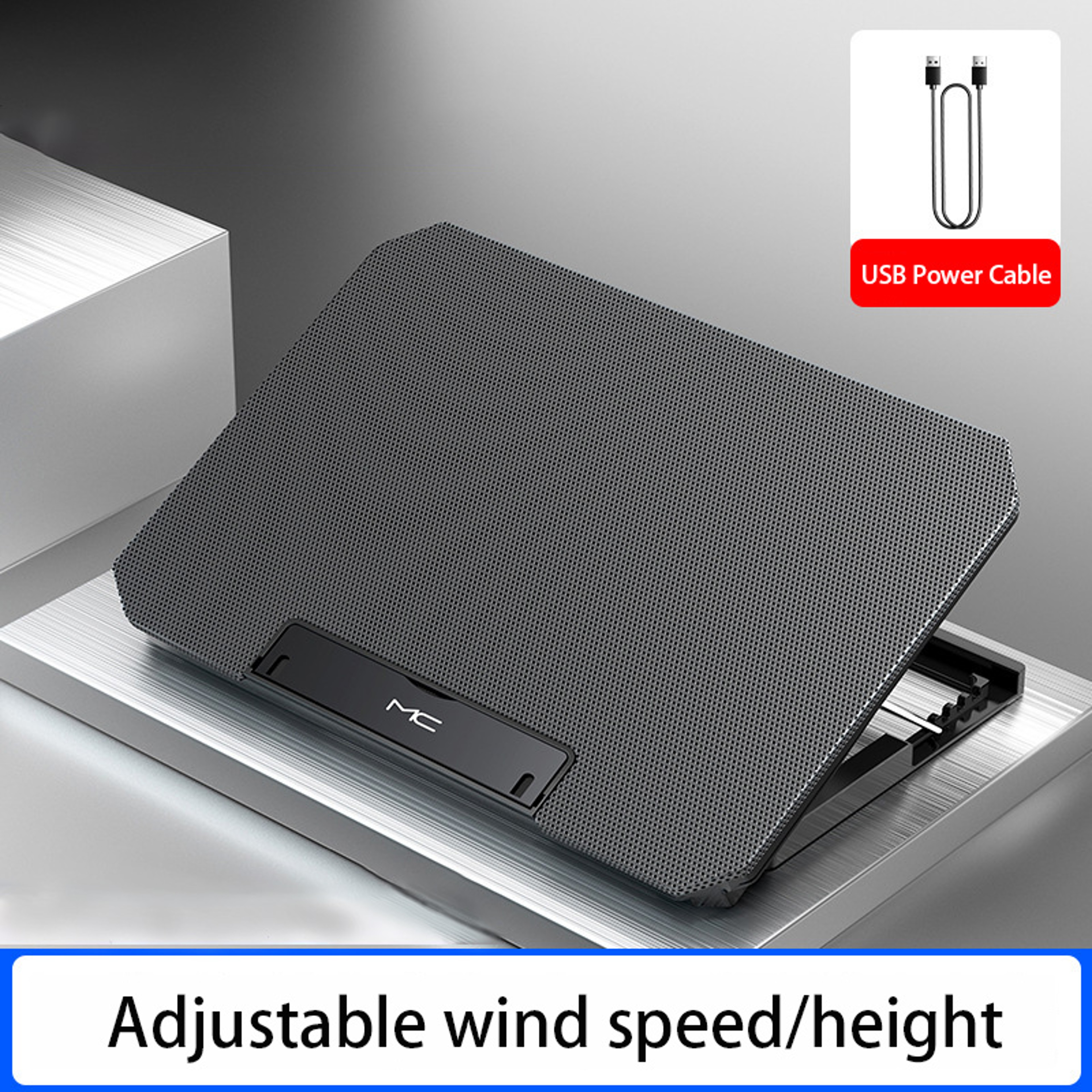 Gaming Laptop Cooling Pad with Adjustable Stand for Laptops Dual USB Silent Cooling Fan – view 7