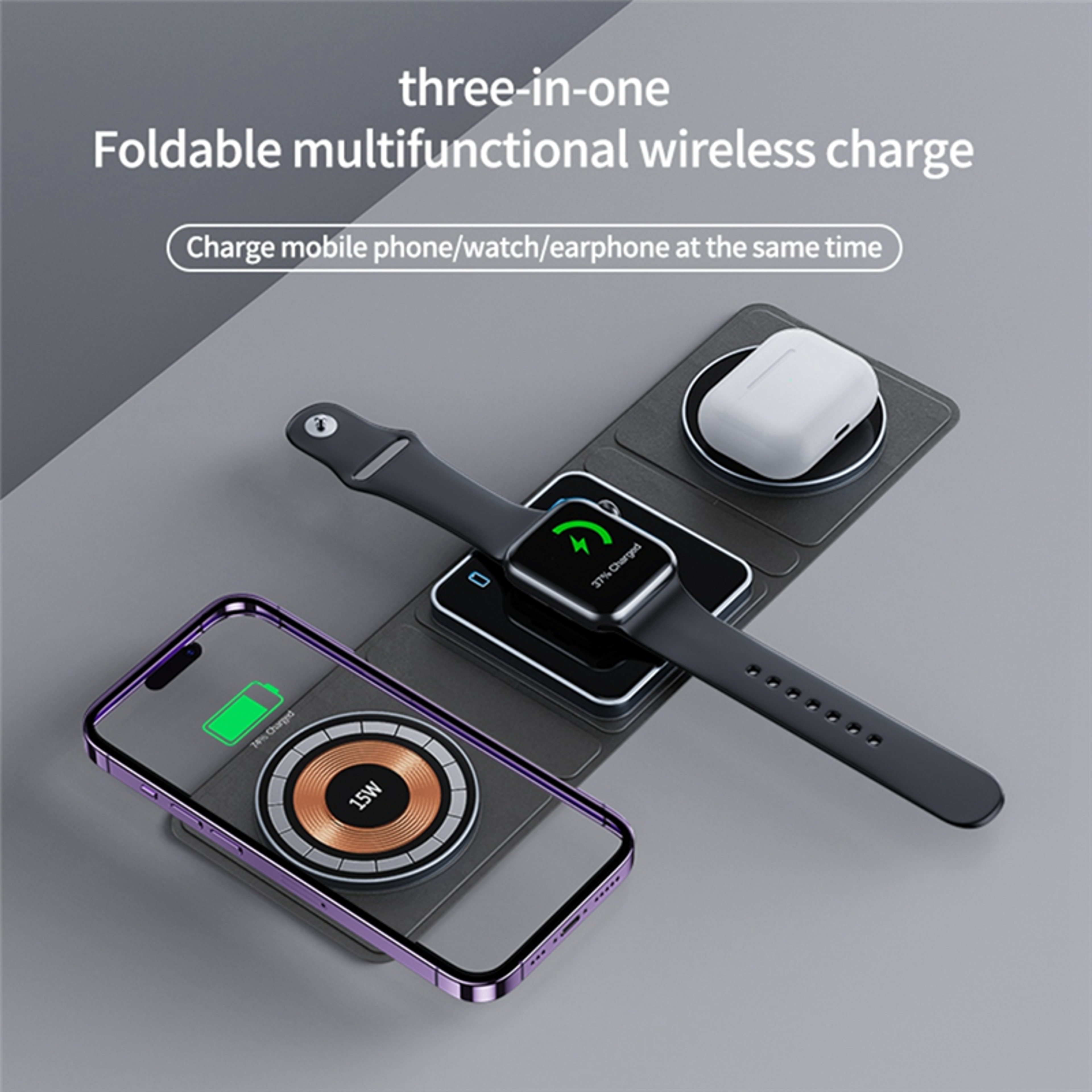 Foldable Wireless Charger Magnetic Charging Station For IPhone Apple Watch  Earbuds 1