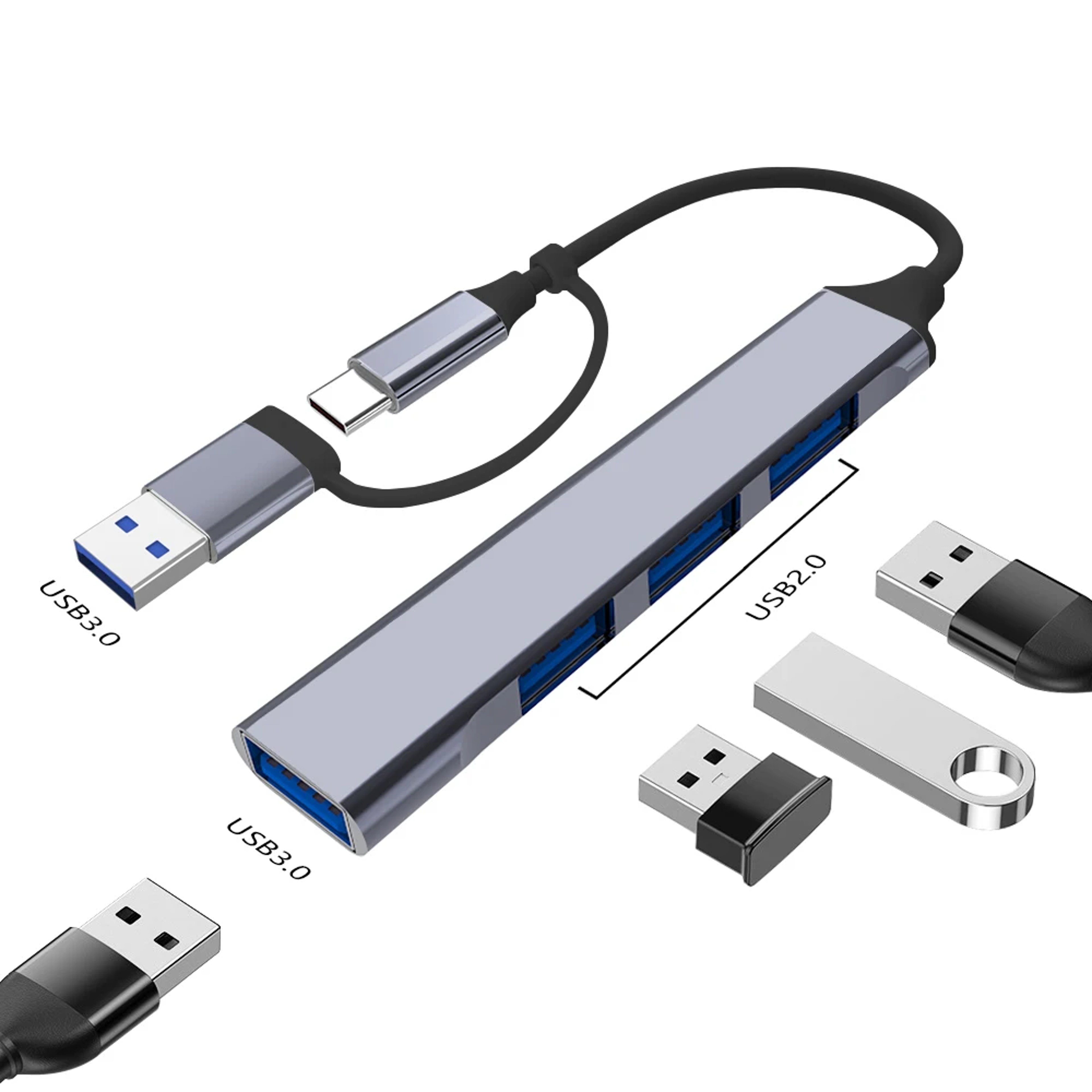 USB C Hub With USB And USB Ports Aluminum USB Splitter Adapter 3