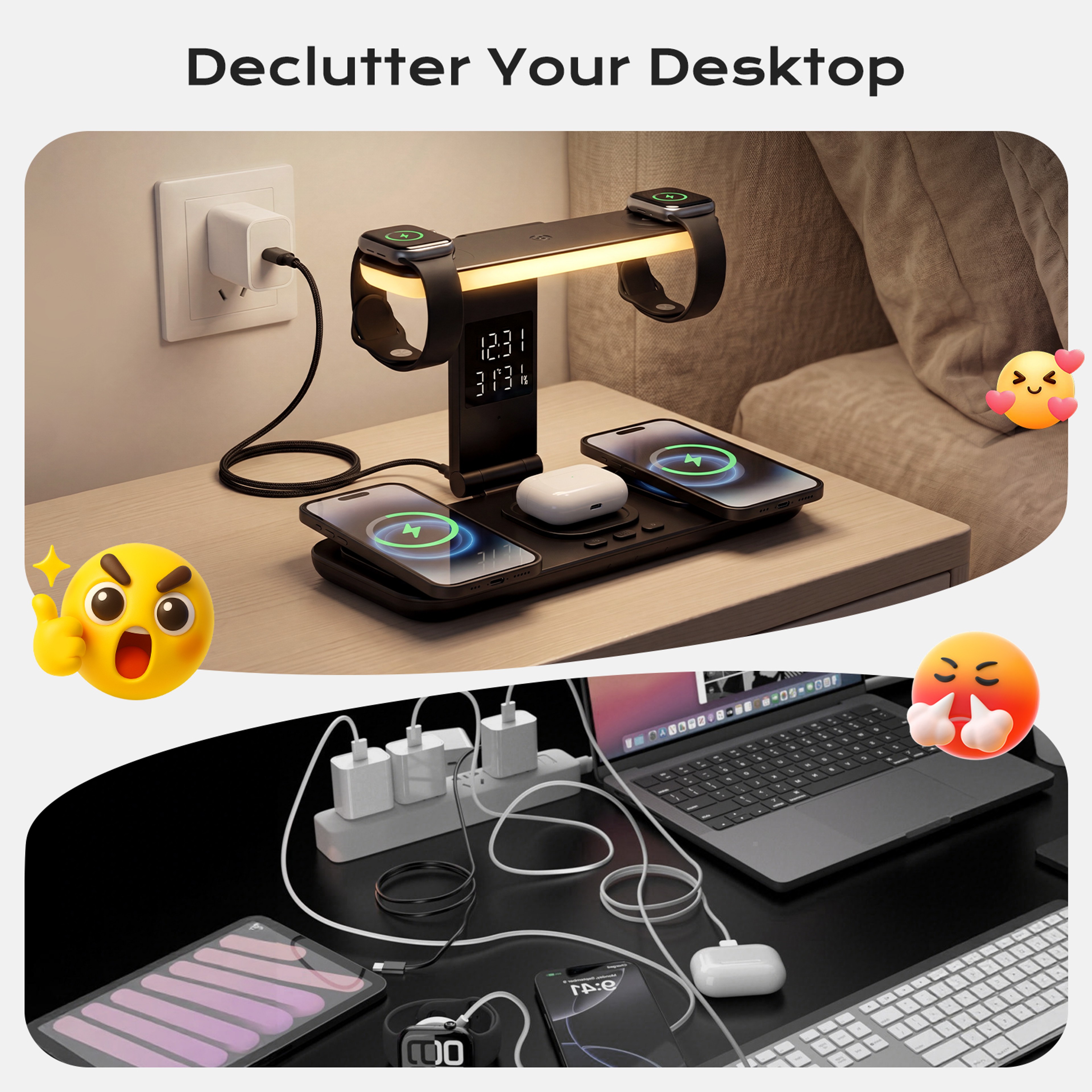 Foldable Wireless Charger With Clock Night Light  Magnetic Charging Station 6