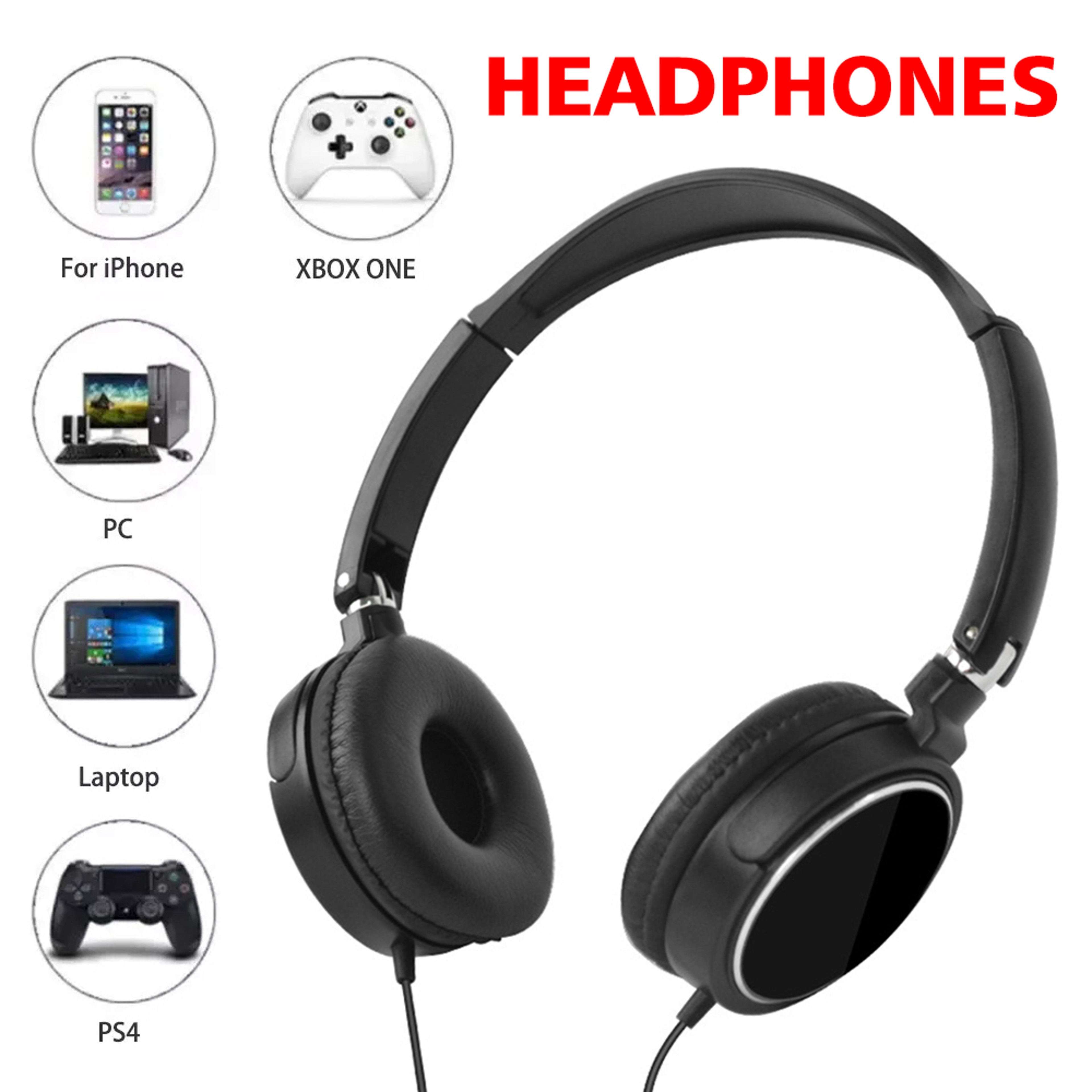 Foldable Wired Headphones With Microphone Bass Stereo Adjustable Headset For PC Laptop  Mobile 3