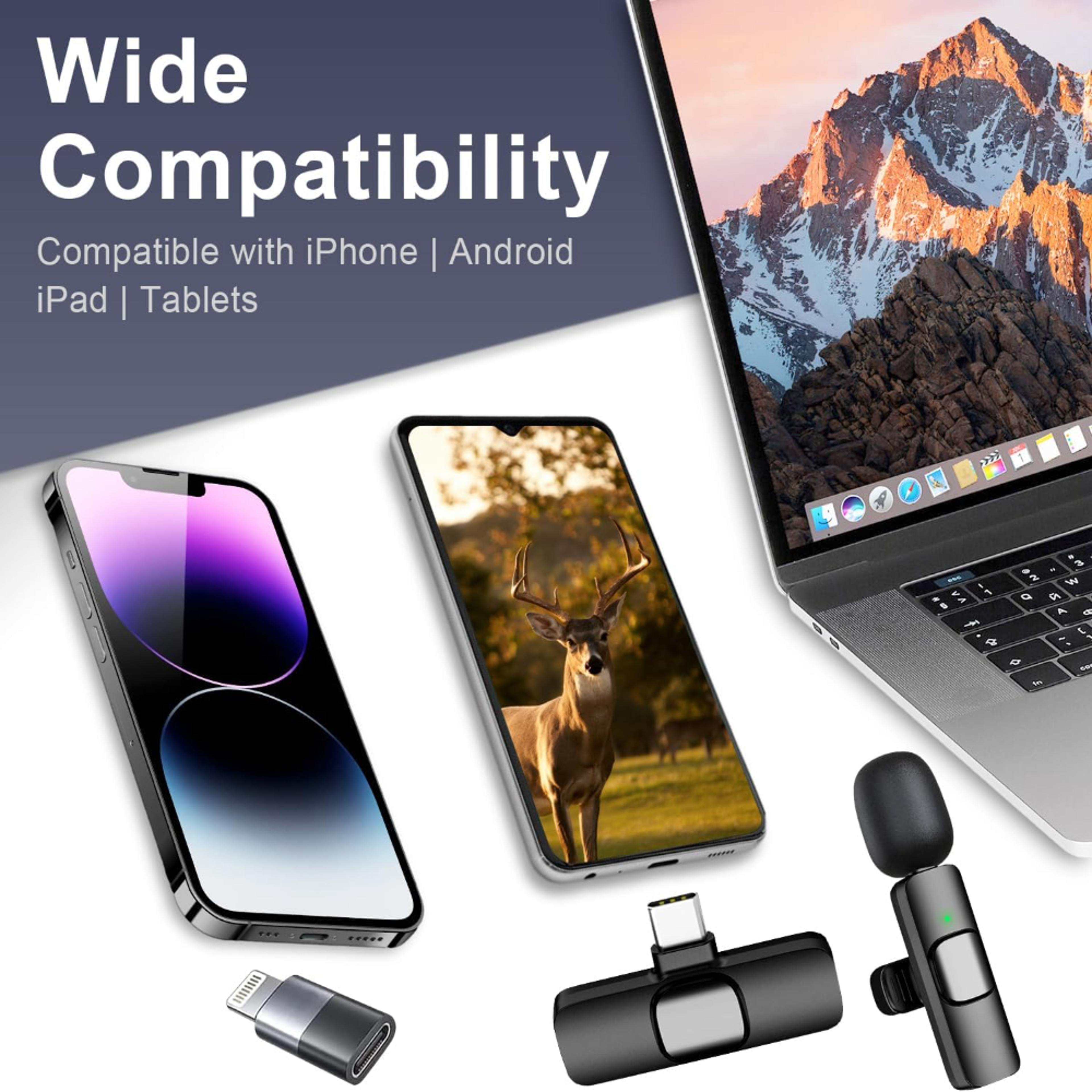 Wireless Lavalier Microphone with Clip On Design for iPhone Android & iPad – view 2