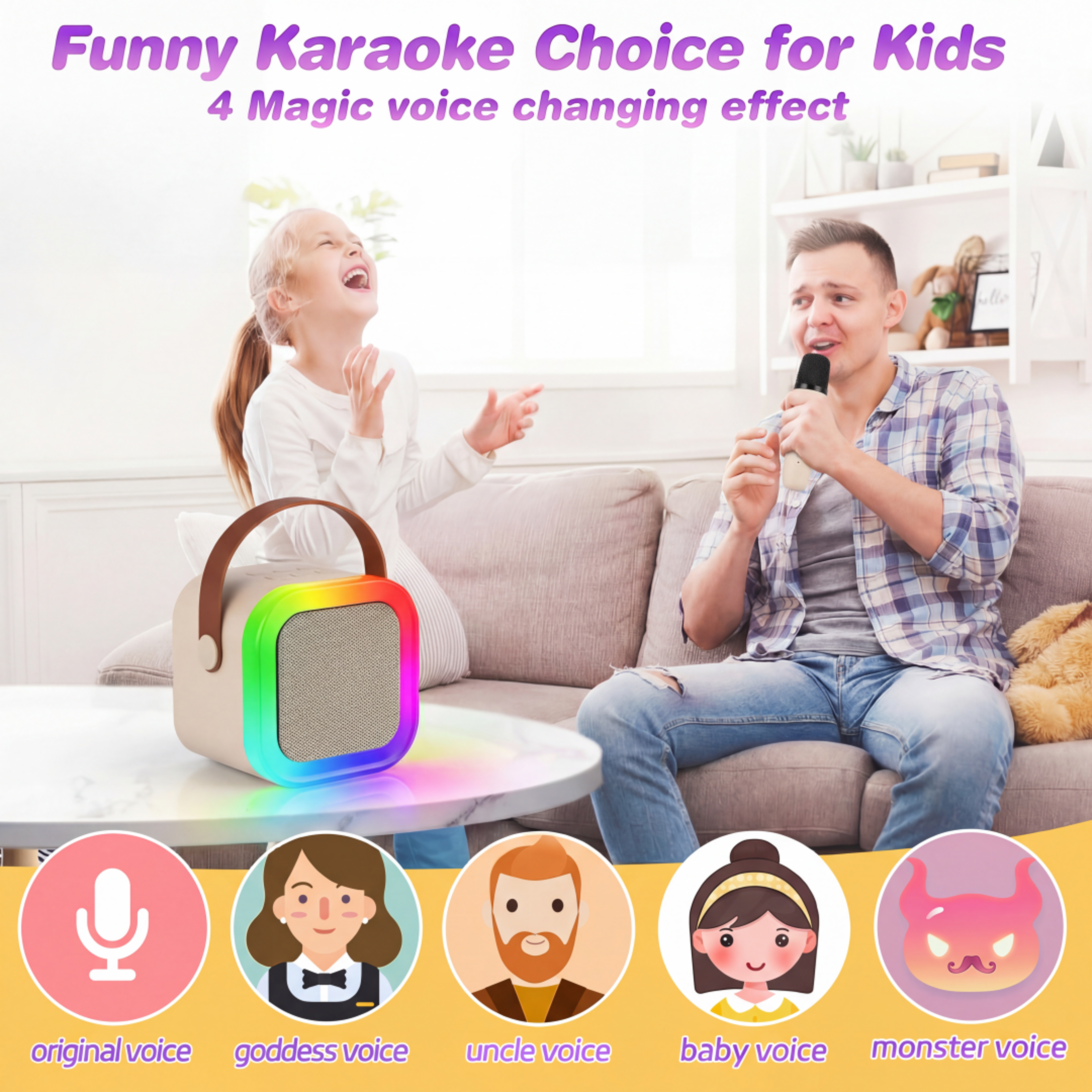 Portable Karaoke Machine With Dual Wireless Microphones Bluetooth Speaker RGB Lights 2