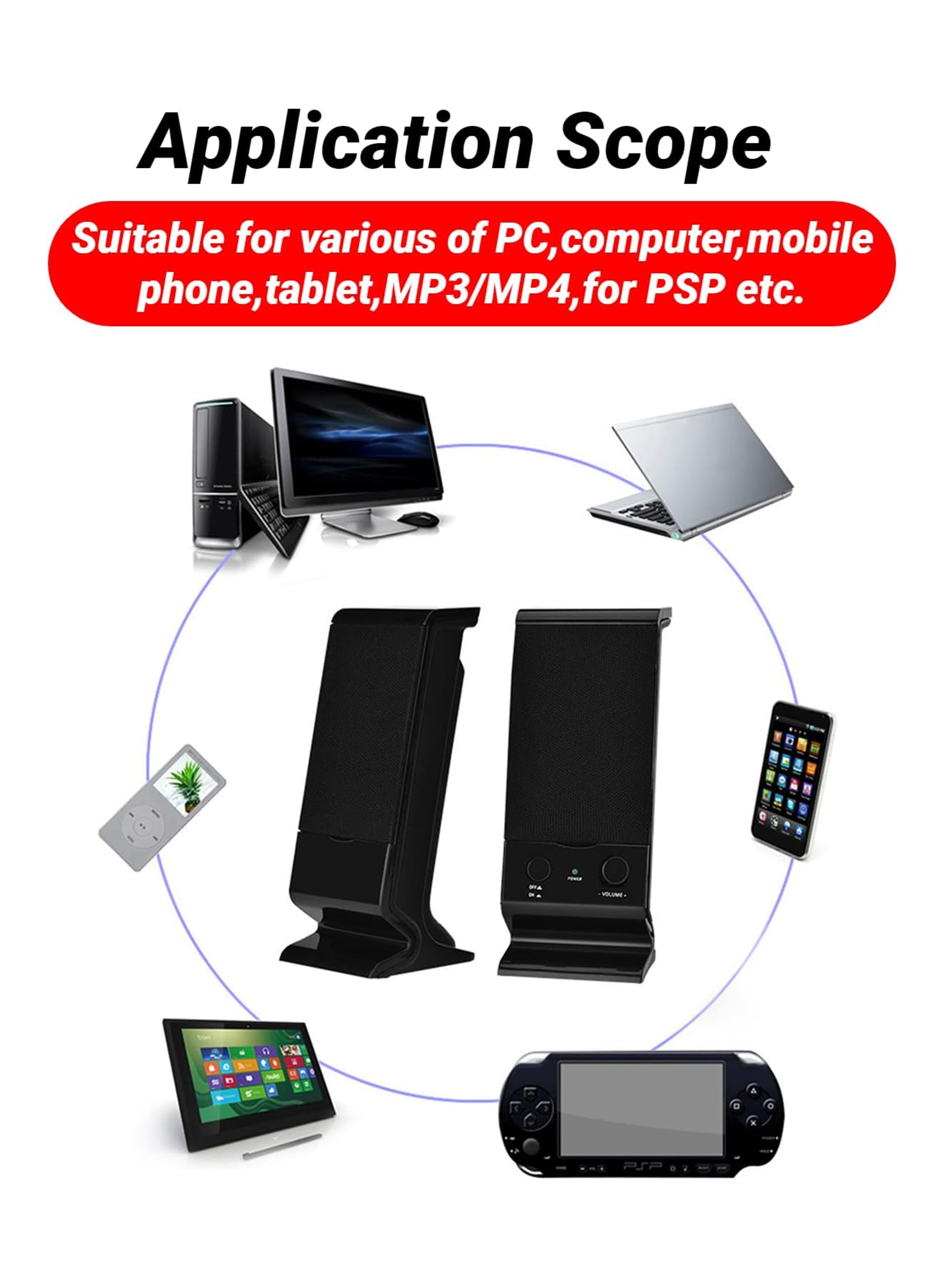USB Powered Computer Speakers with Volume Control and Audio for Laptop & Desktop – view 5