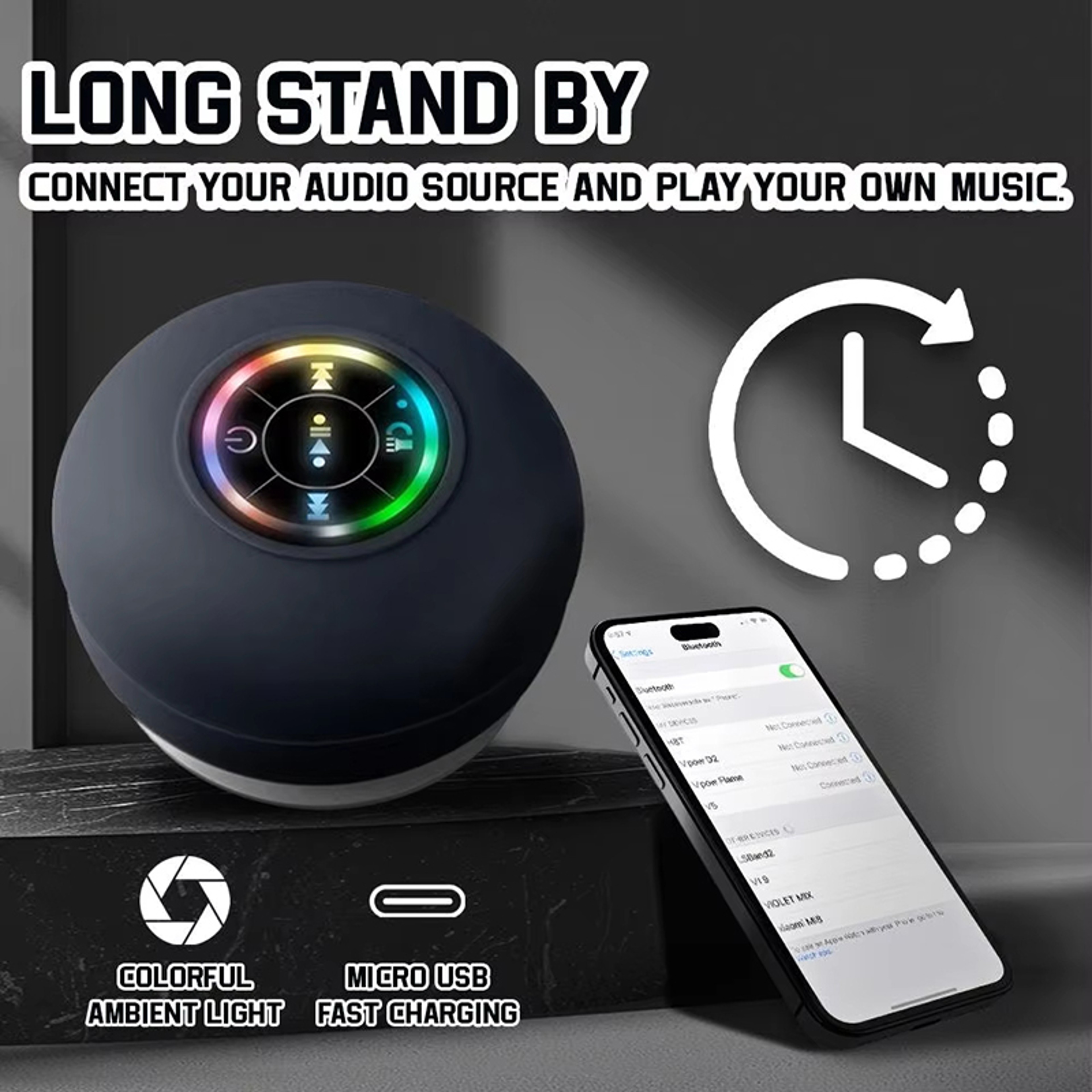 Portable Waterproof Bluetooth Speaker With Suction Cup LED Light For Shower Bathroom  Outdoors 2