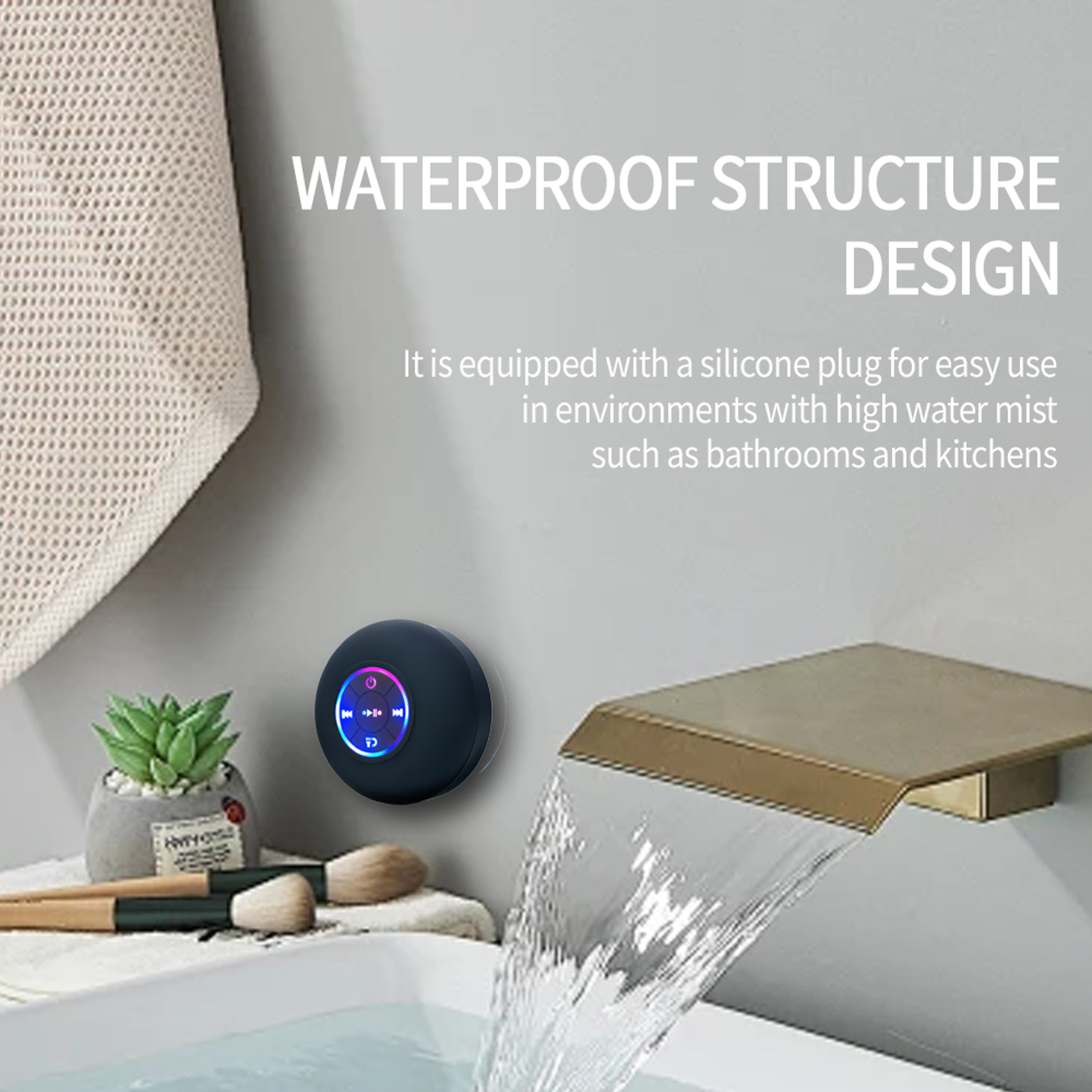 Portable Waterproof Bluetooth Speaker With Suction Cup LED Light For Shower Bathroom  Outdoors 3